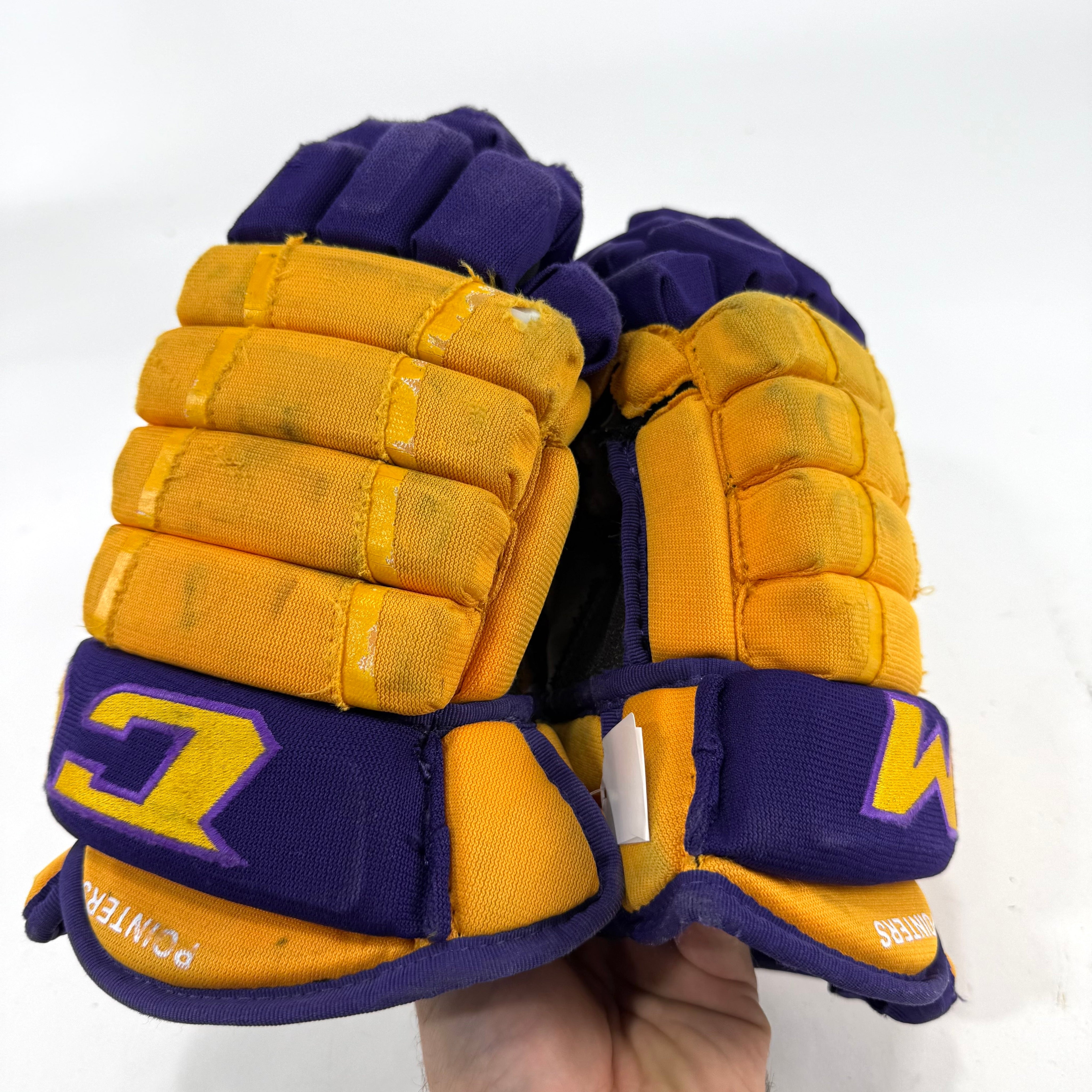 Used Yellow and Purple CCM 4 Roll Pro Gloves | 14" | E453 - Top Flight Hockey