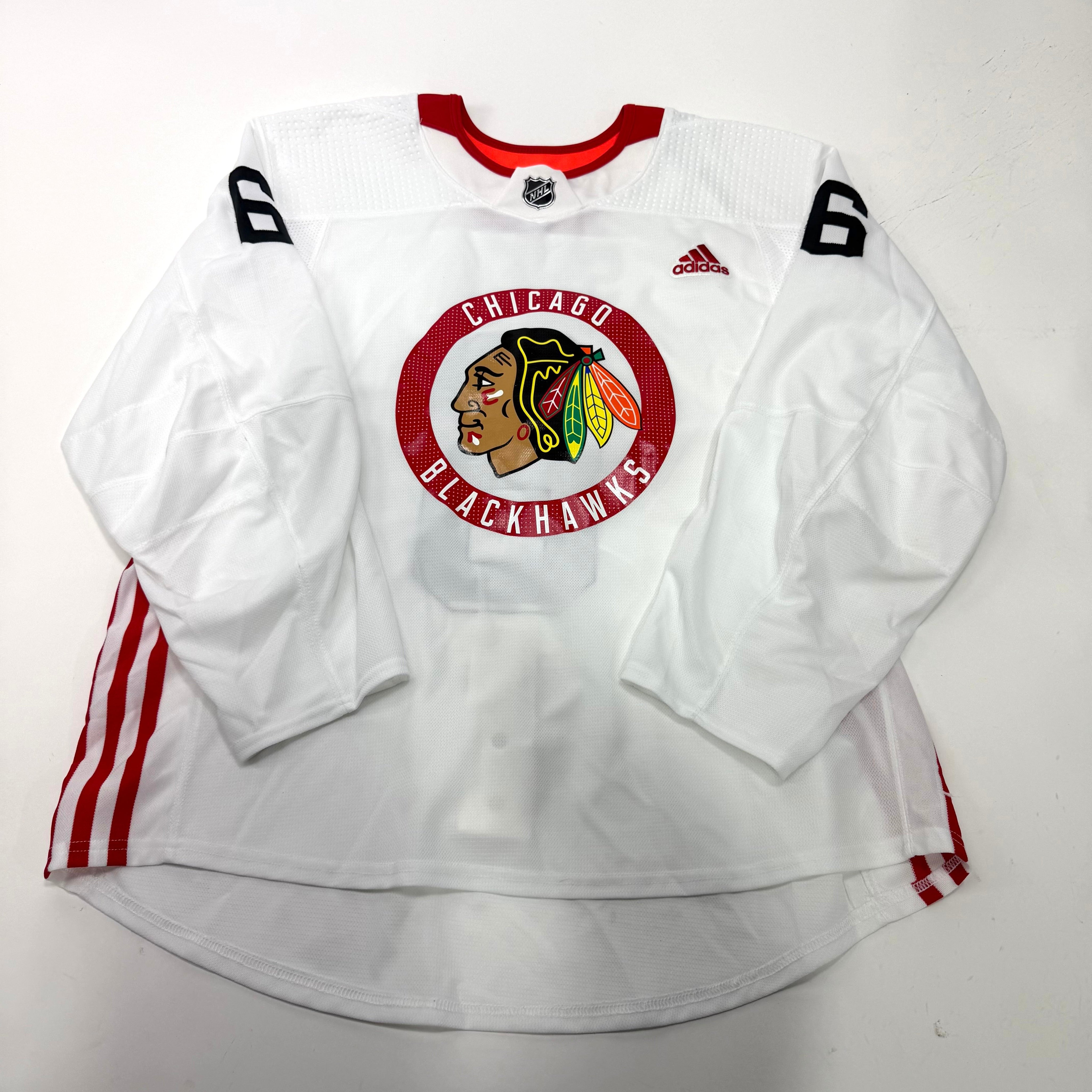 Used White Chicago Blackhawks Adidas MIC Practice Jersey | Size 56 | Shea #6 - Top Flight Hockey