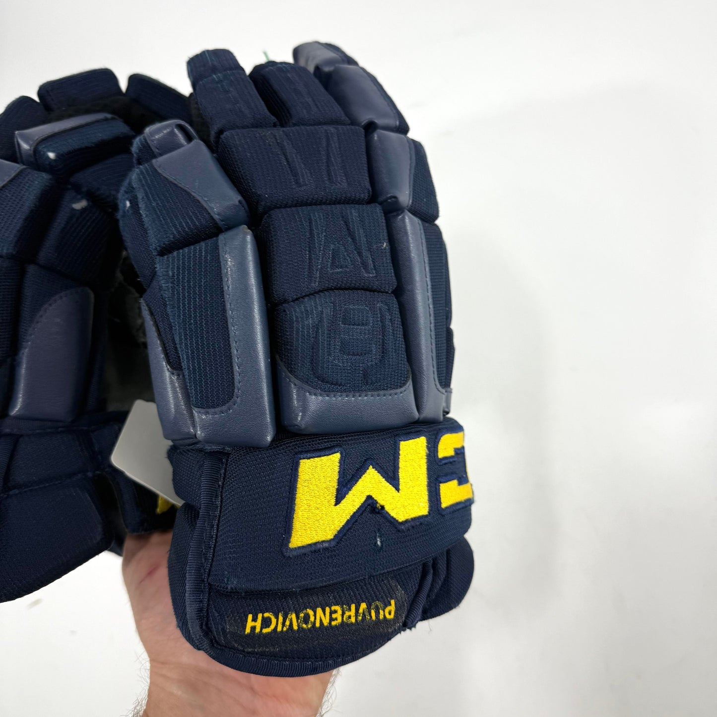 Used Stl Blues Navy CCM HGCL Gloves | 13" | Puvrenovic | D98