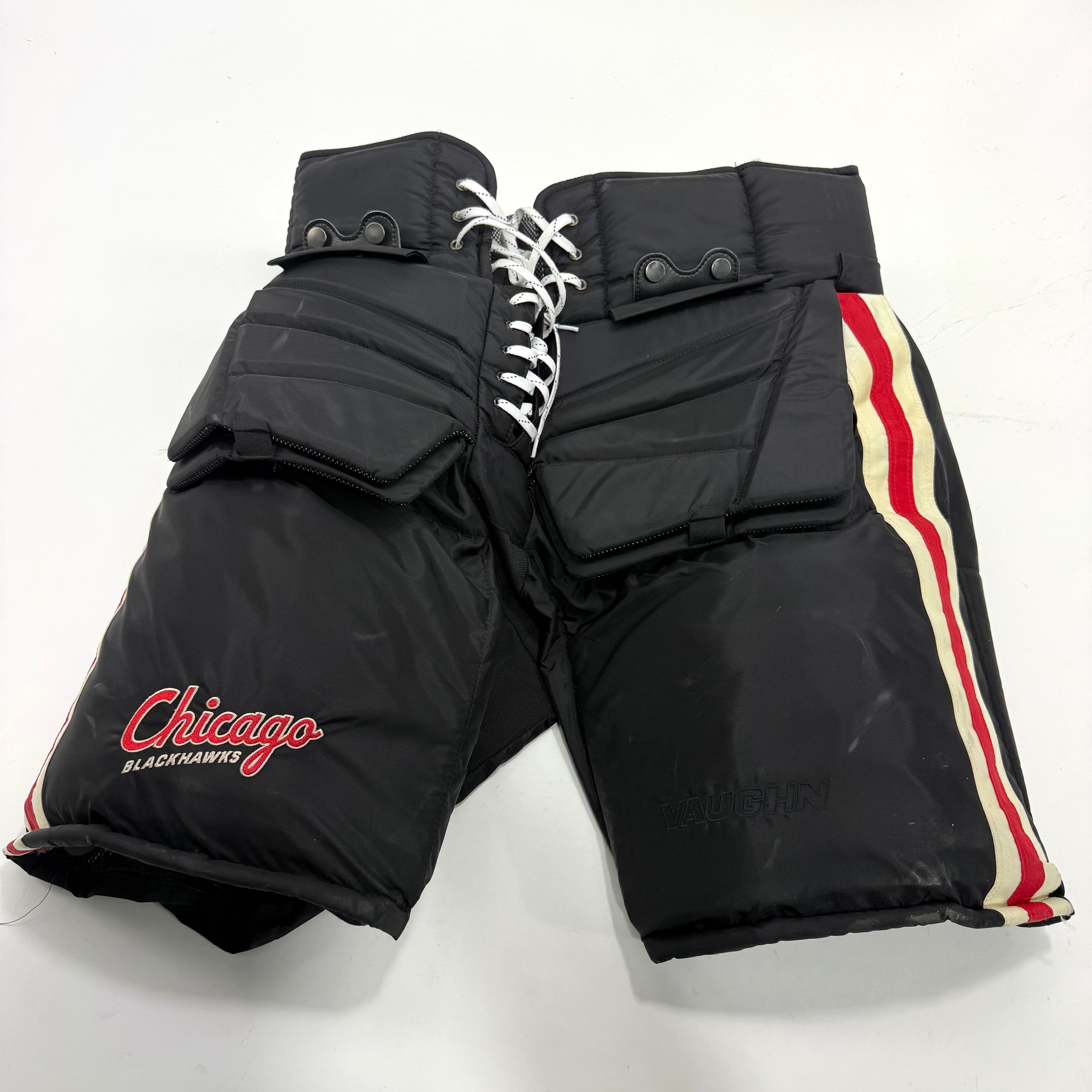 Used Black Chicago Blackhawks Winter Classic Vaughn Pro Goalie Pants | XL? | Soderblom | BH256 - Top Flight Hockey