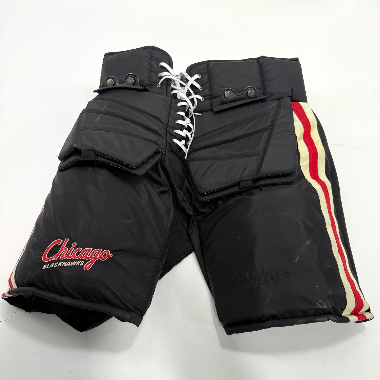 Used Black Chicago Blackhawks Winter Classic Vaughn Pro Goalie Pants | XL? | Soderblom | BH256