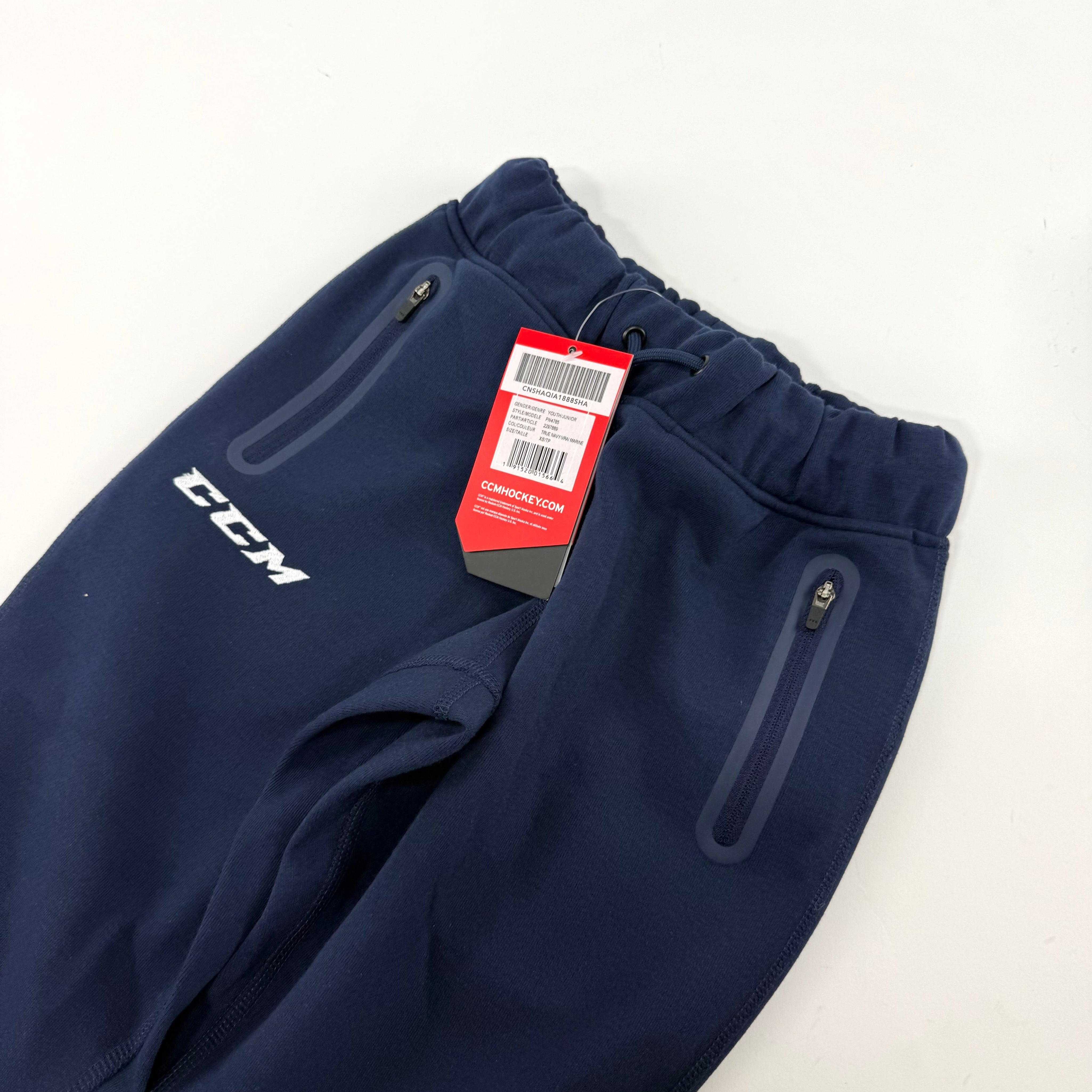 New Navy CCM Youth Premium Tapered Fleece Pant | Youth XS | #191520015664 - Top Flight Hockey