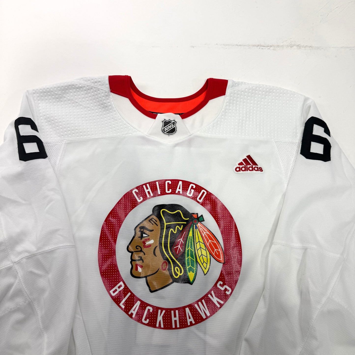 Used White Chicago Blackhawks Adidas MIC Practice Jersey | Size 56 | Shea #6