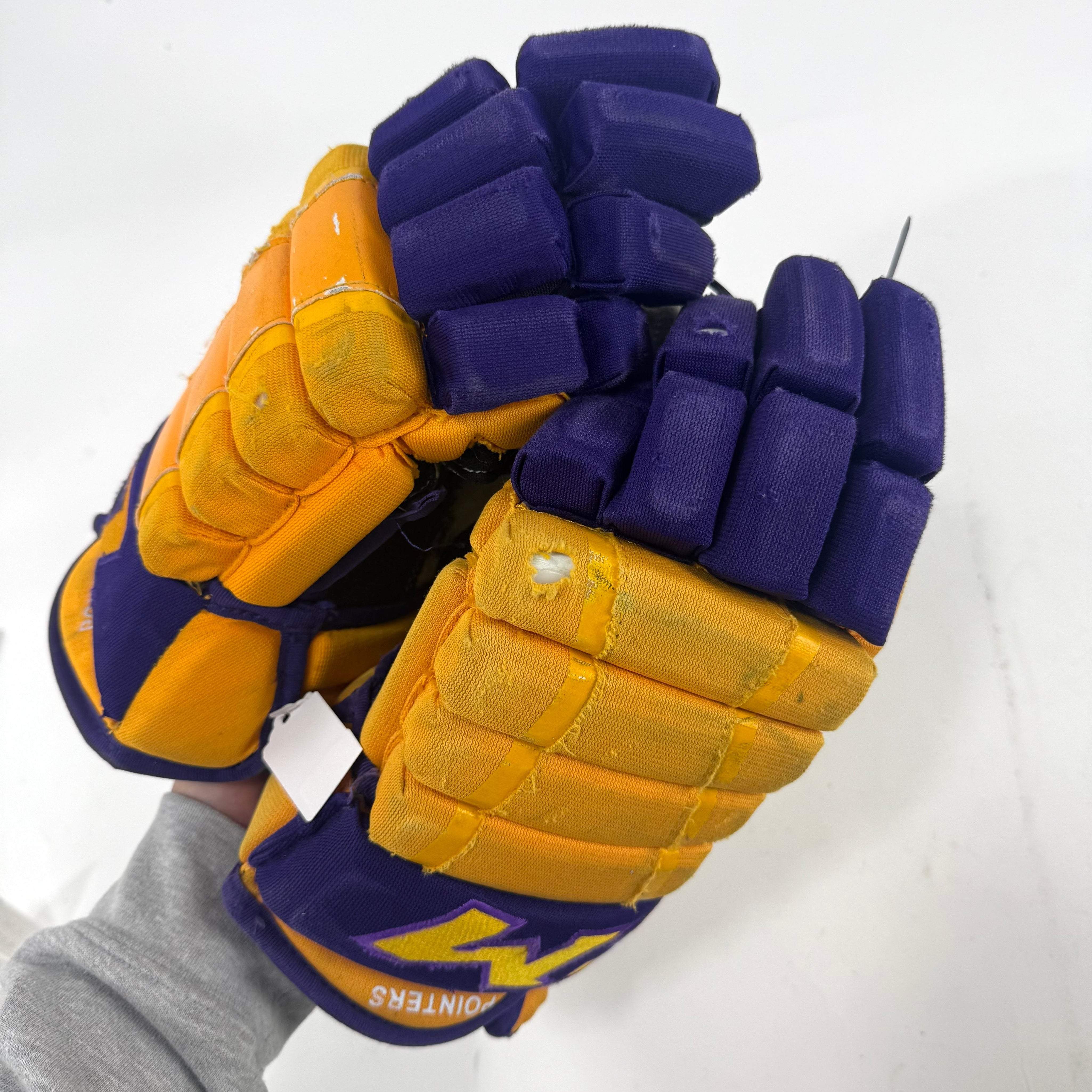 Used Yellow and Purple CCM 4 Roll Pro Gloves | 14" | E451