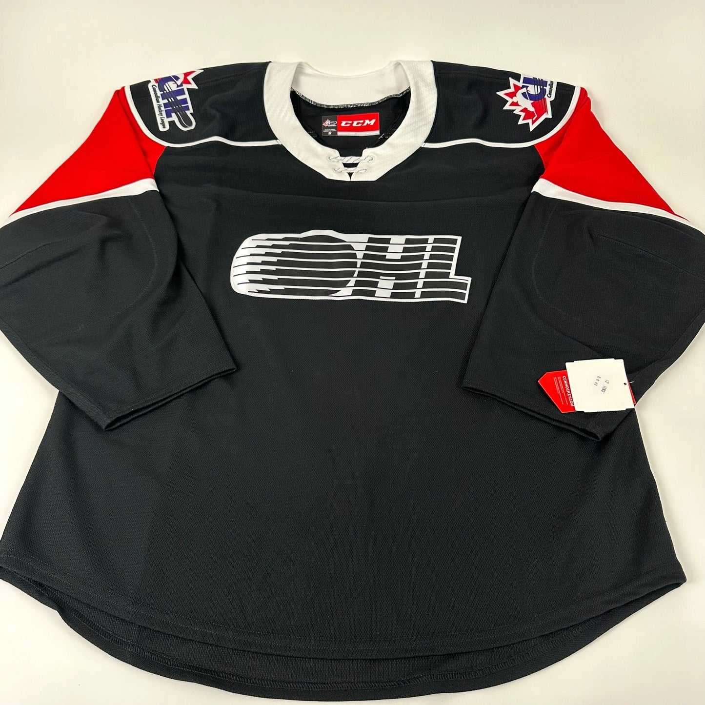 Brand New Black and Red CCM OHL MIC Game Jersey - Size 52 - Top Flight Hockey