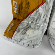 Used Vegas Knights White and Gold Bauer Supreme Mach Goalie Leg Pads | Patera | 35+1"