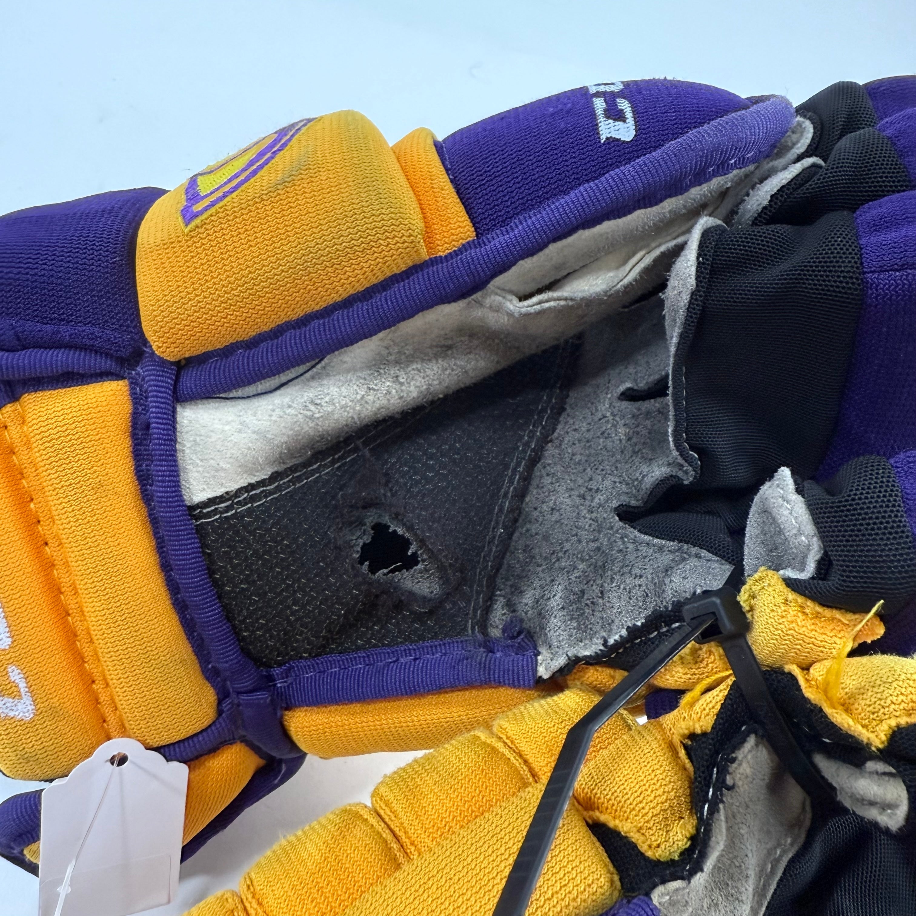 Used Yellow and Purple CCM 4 Roll Pro Gloves | 13" | E560