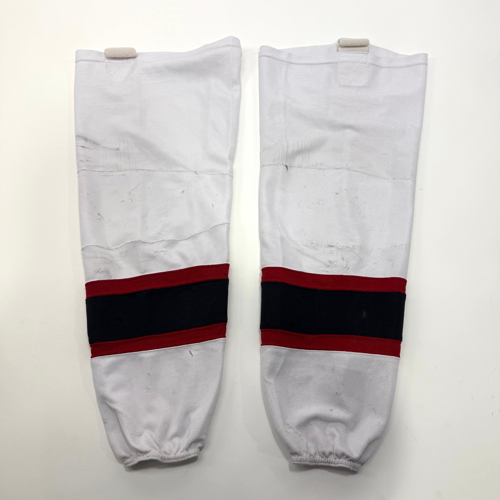 White Game Used Chicago Steel Game Hockey Socks - Large - Top Flight Hockey