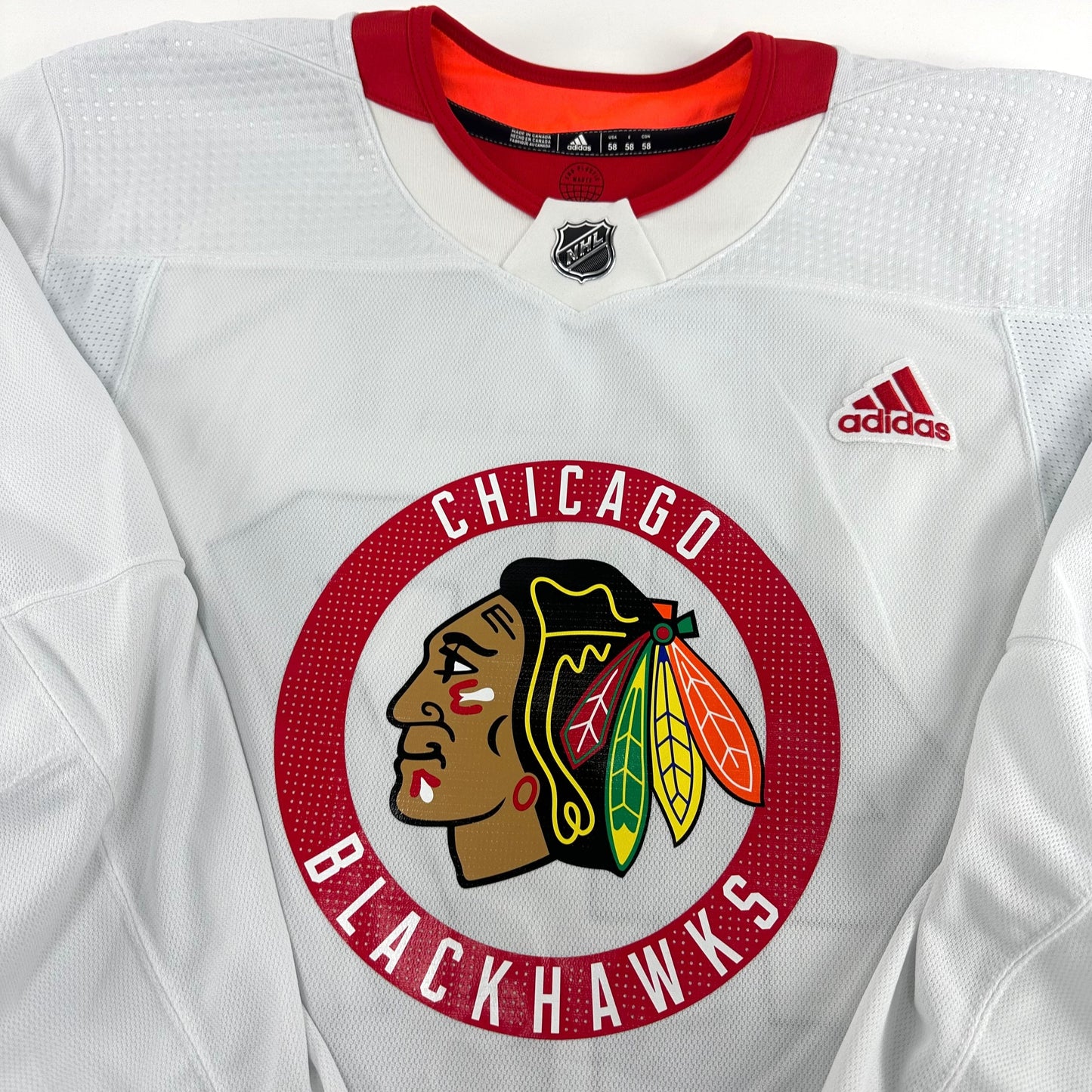 HEALEY #47 - Primegreen White Chicago Blackhawks Camp / Practice Jersey - Adidas MIC Size 58