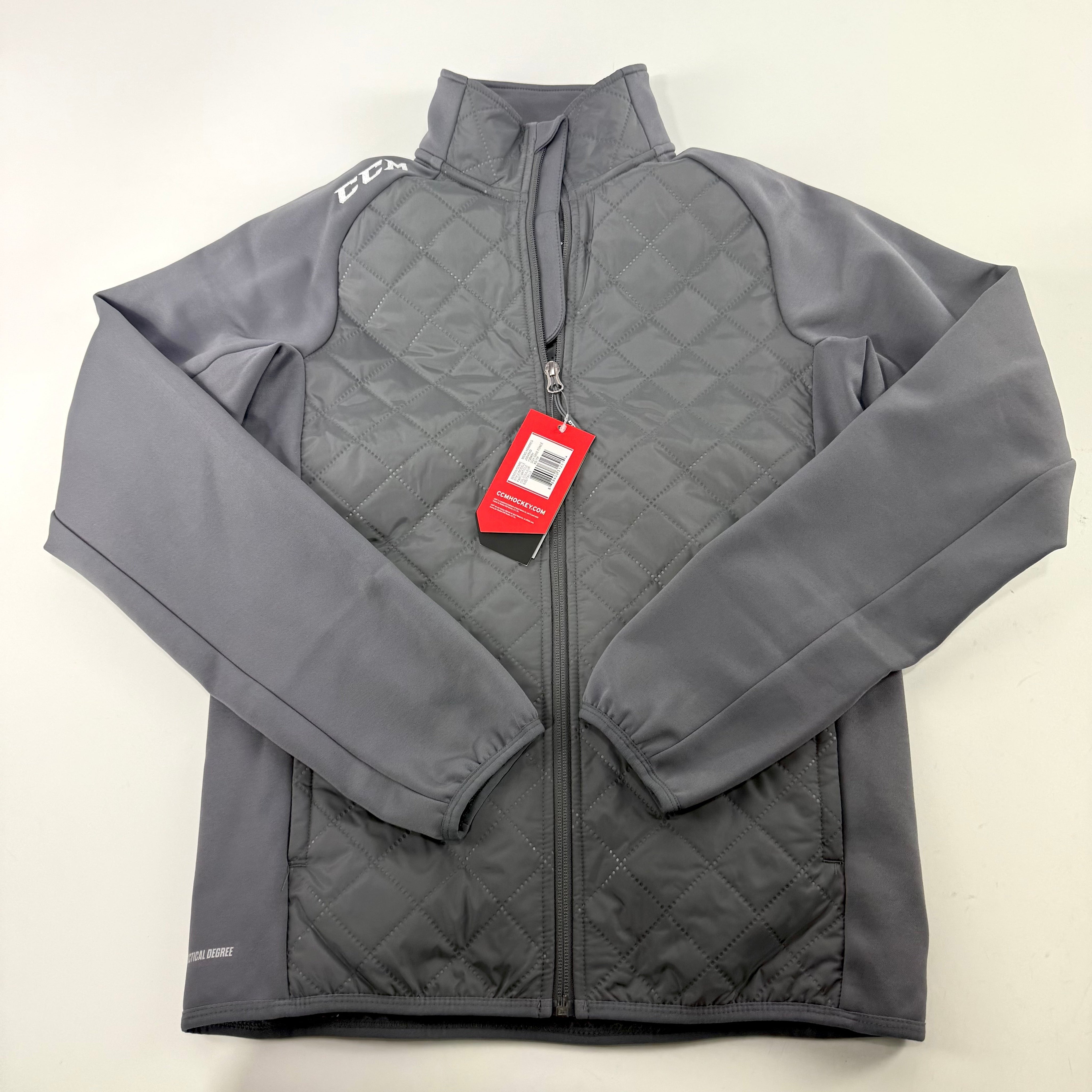 New Dark Grey CCM Mens Team Quilted Jacket | Senior XS | #888600312514 - Top Flight Hockey
