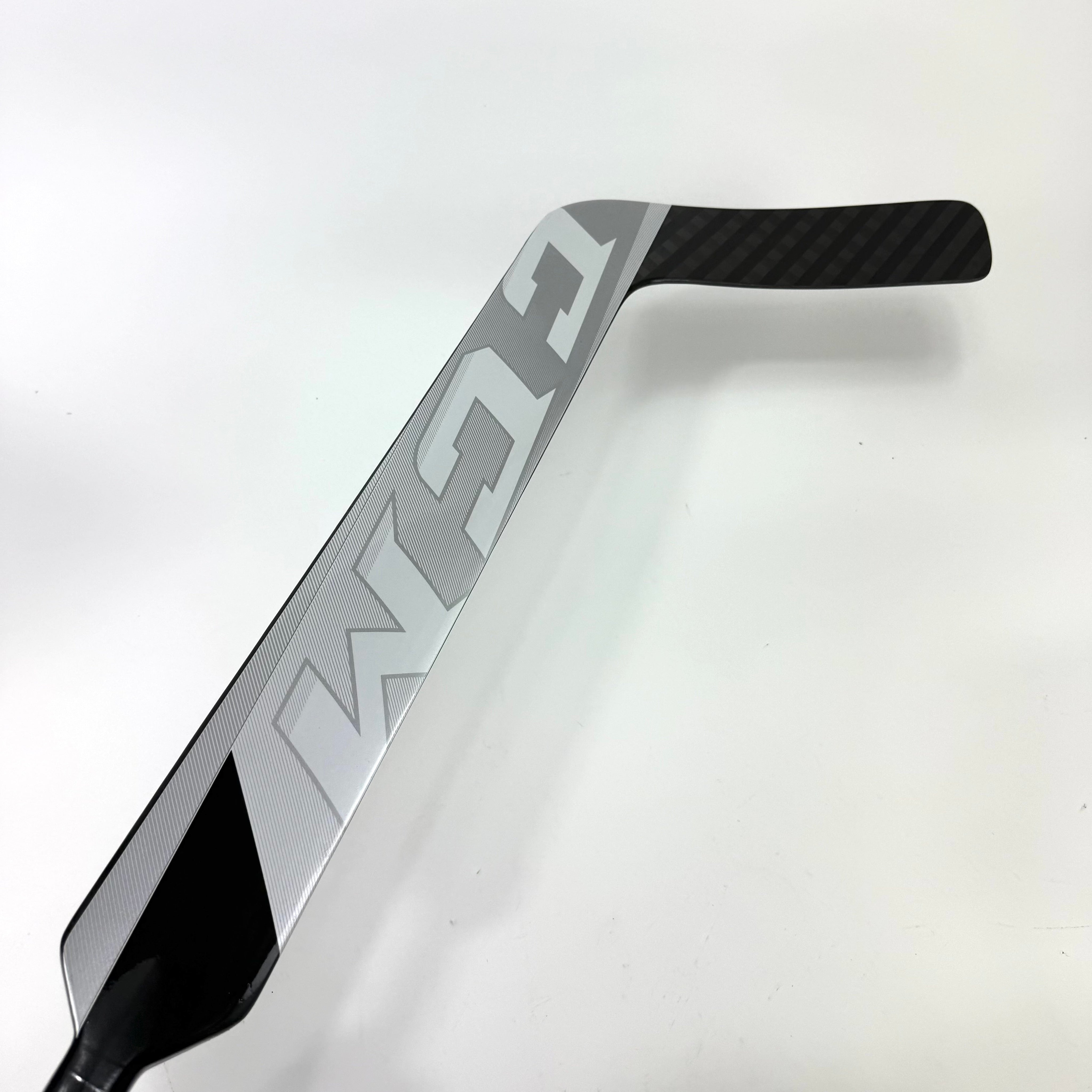 Brand New FULL RIGHT Black, White and Grey CCM Eflex 5 Goalie Stick - P4 Curve | 25" Paddle - Top Flight Hockey