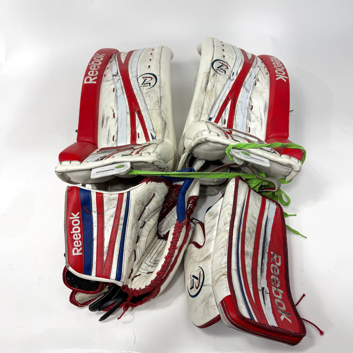 Used Regular White/Red/Blue Reebok INT Pro Full Goalie Set | 31+1" Pads | AB357 and Ab353