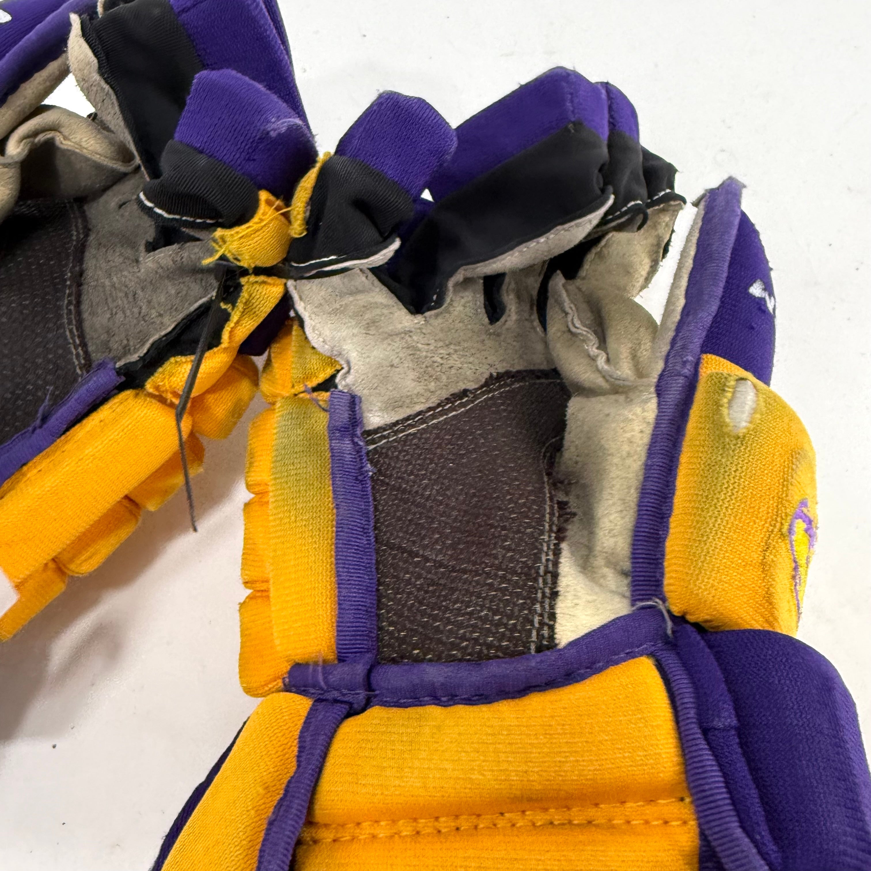 Used Yellow and Purple CCM 4 Roll Pro Gloves | 14" | E550 - Top Flight Hockey