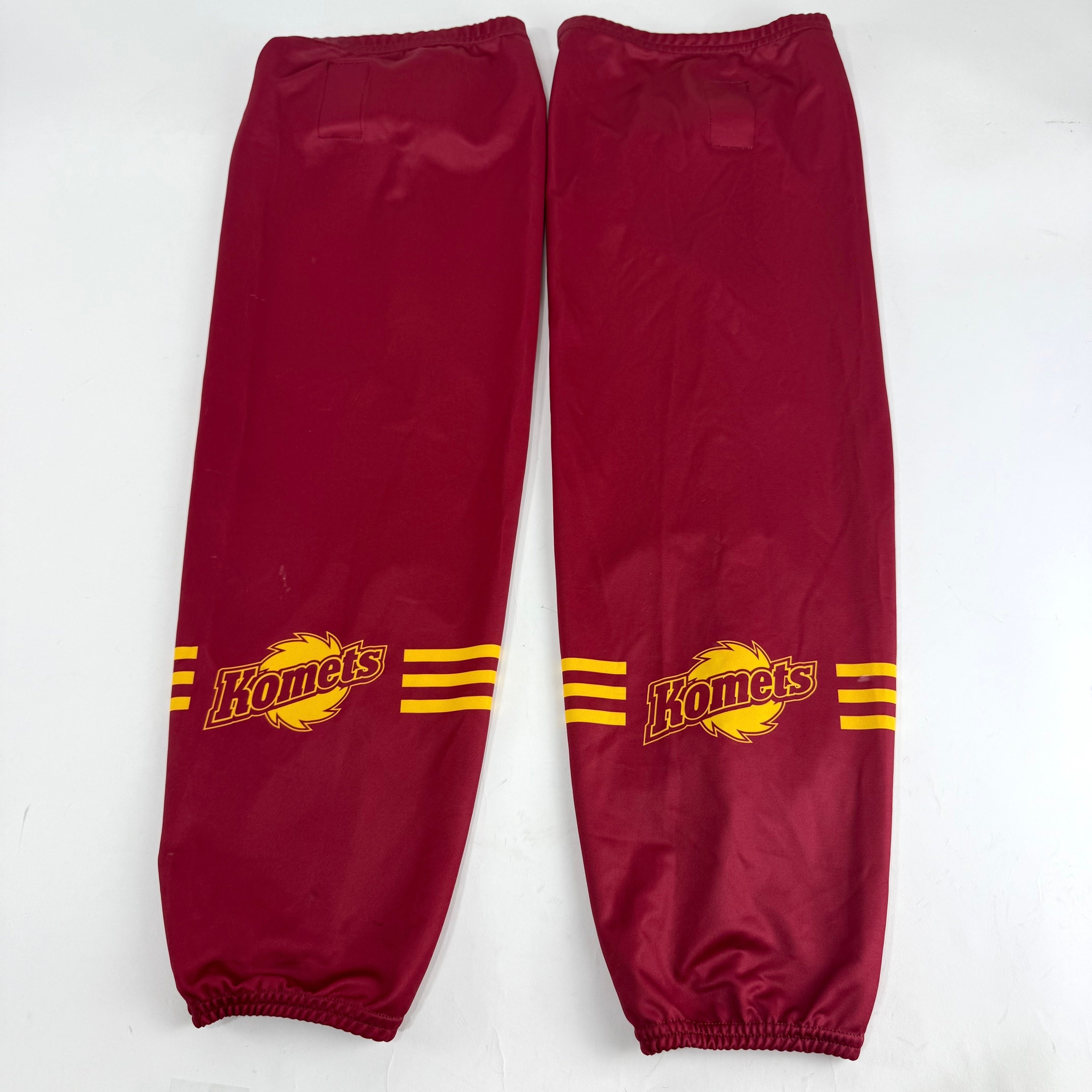 Used Once Maroon and Yellow Ft Wayne Komets Socks | 32" - Top Flight Hockey
