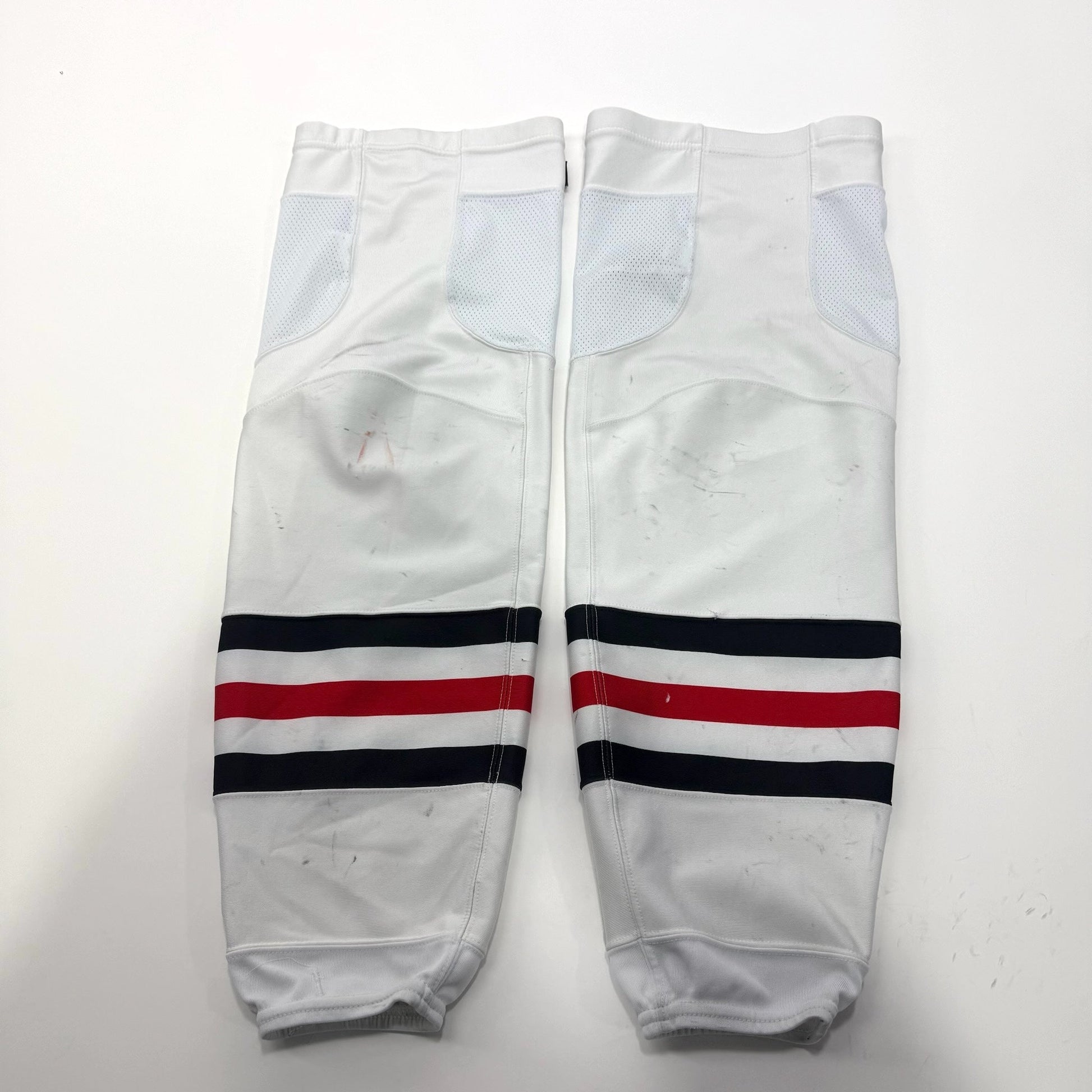 Used White, Red, and Black Adidas Game Socks - Chicago Blackhawks - Senior L - Top Flight Hockey