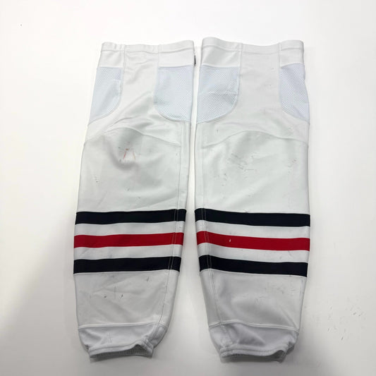 Used White, Red, and Black Adidas Game Socks - Chicago Blackhawks - Senior L - Top Flight Hockey