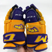 Used Yellow and Purple CCM 4 Roll Pro Gloves | 14" | E455 - Top Flight Hockey