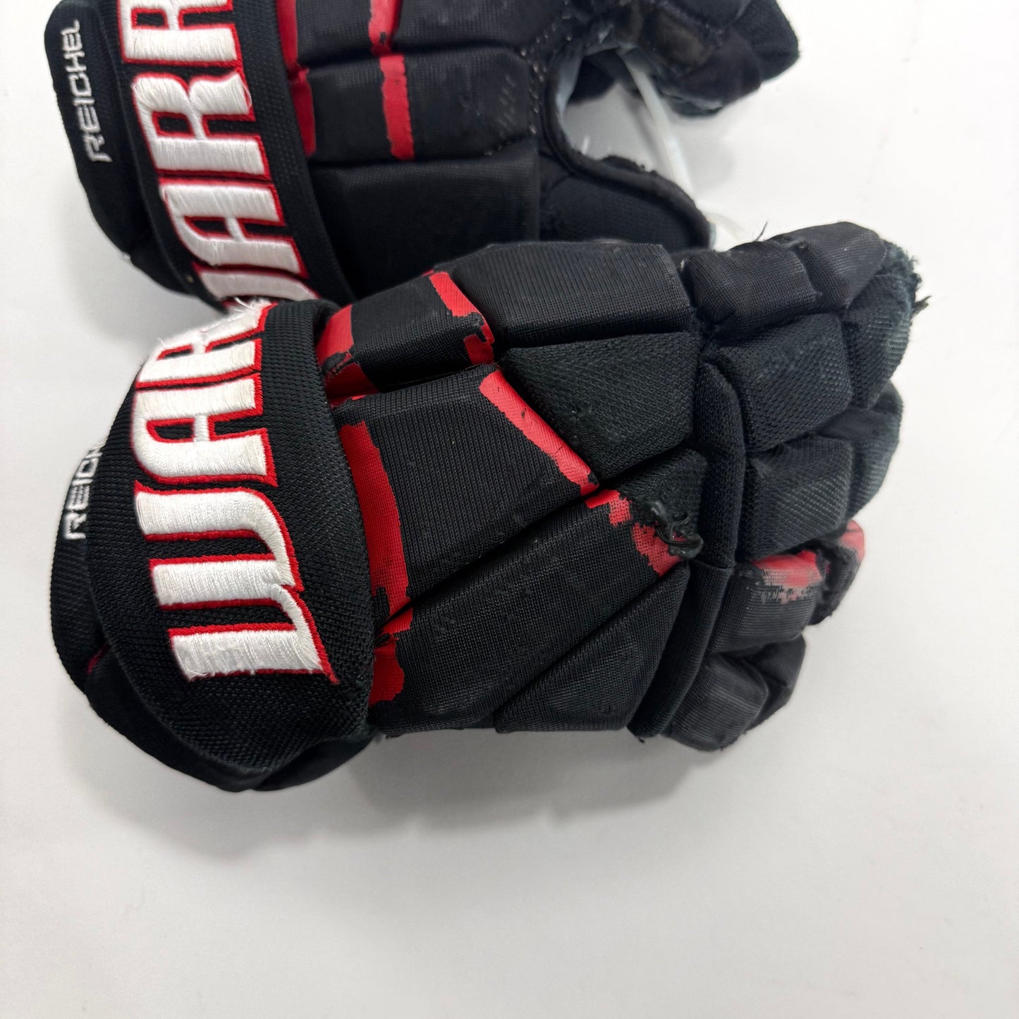 Used Black and Red Chicago Blackhawks Warrior Covert Pro Gloves | 13" | Reichel | BH278
