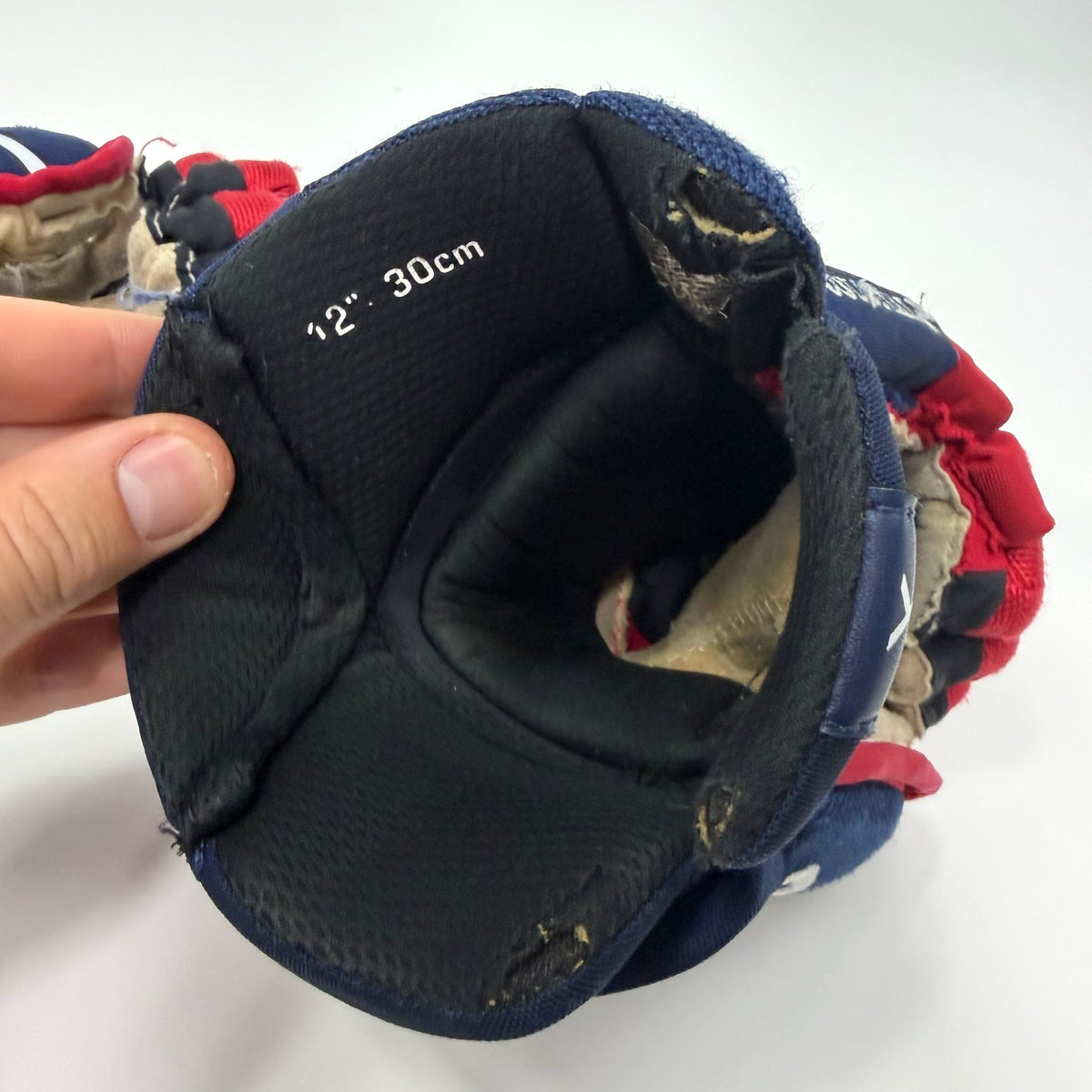 Used Blue Red White Bauer Hyperlite Gloves | 12" | AB807