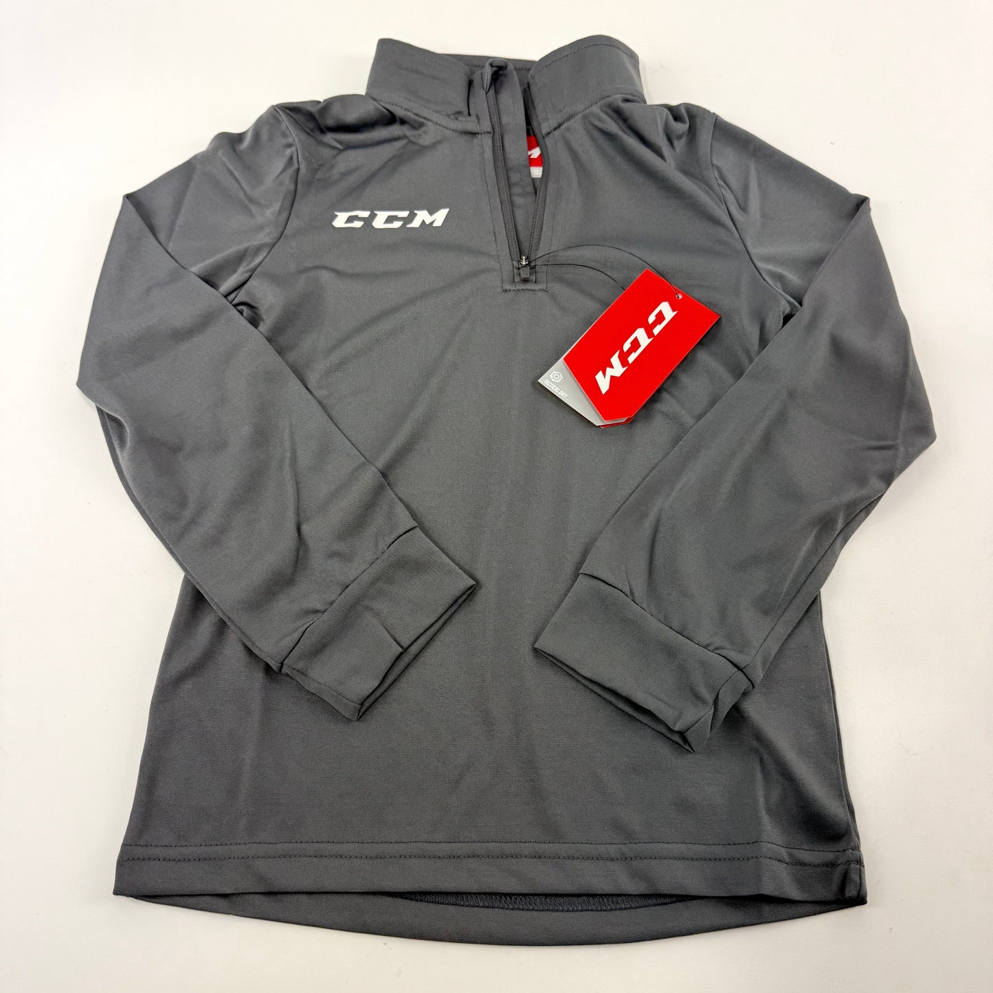 New Dark Grey CCM Youth Training 1/4 Zip Tech Top | Youth S | #888600324838