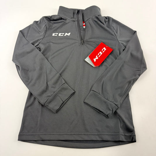 New Dark Grey CCM Youth Training 1/4 Zip Tech Top | Youth S | #888600324838