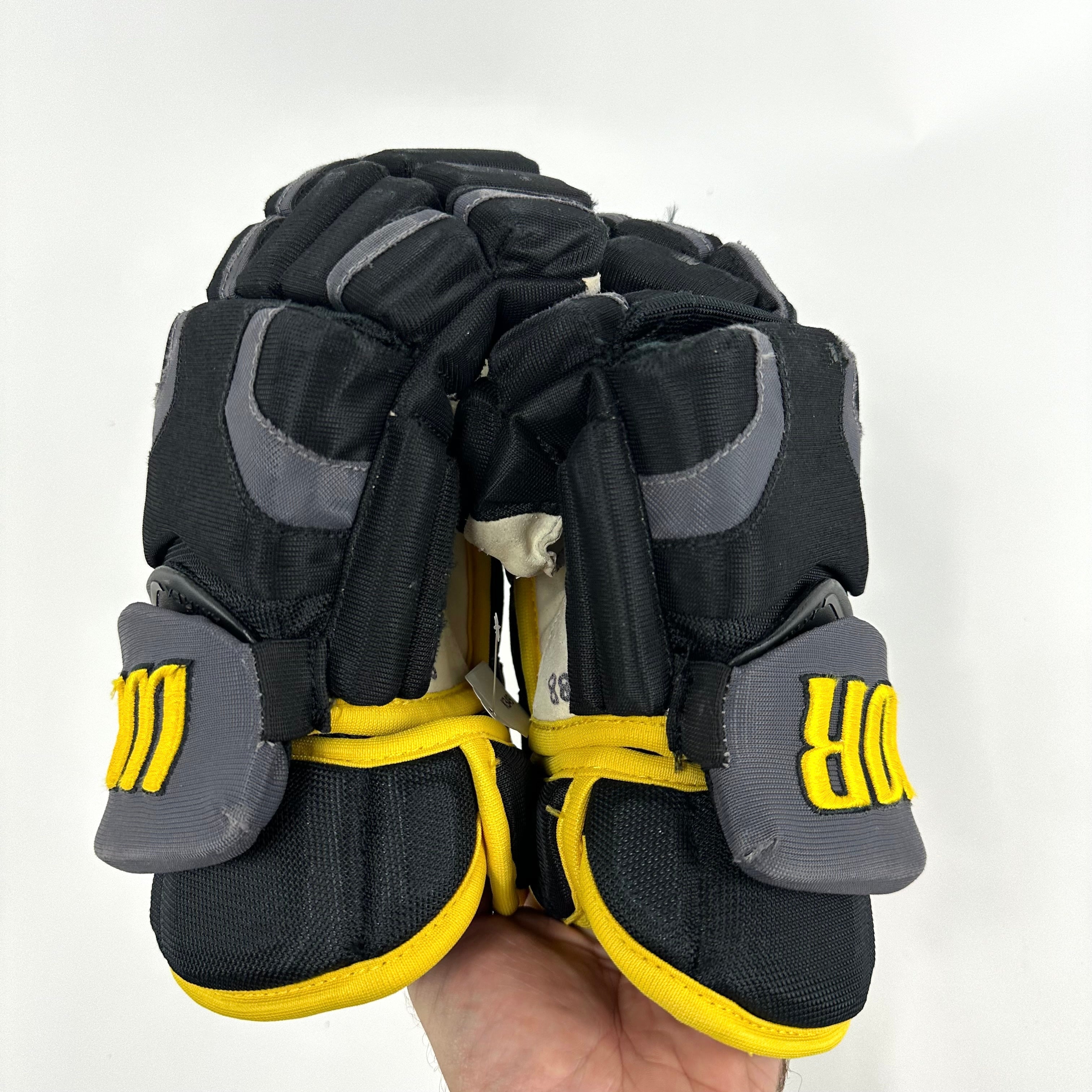 Used Black and Gold Warrior Covert QRE Pro Gloves | 14" | K349 - Top Flight Hockey