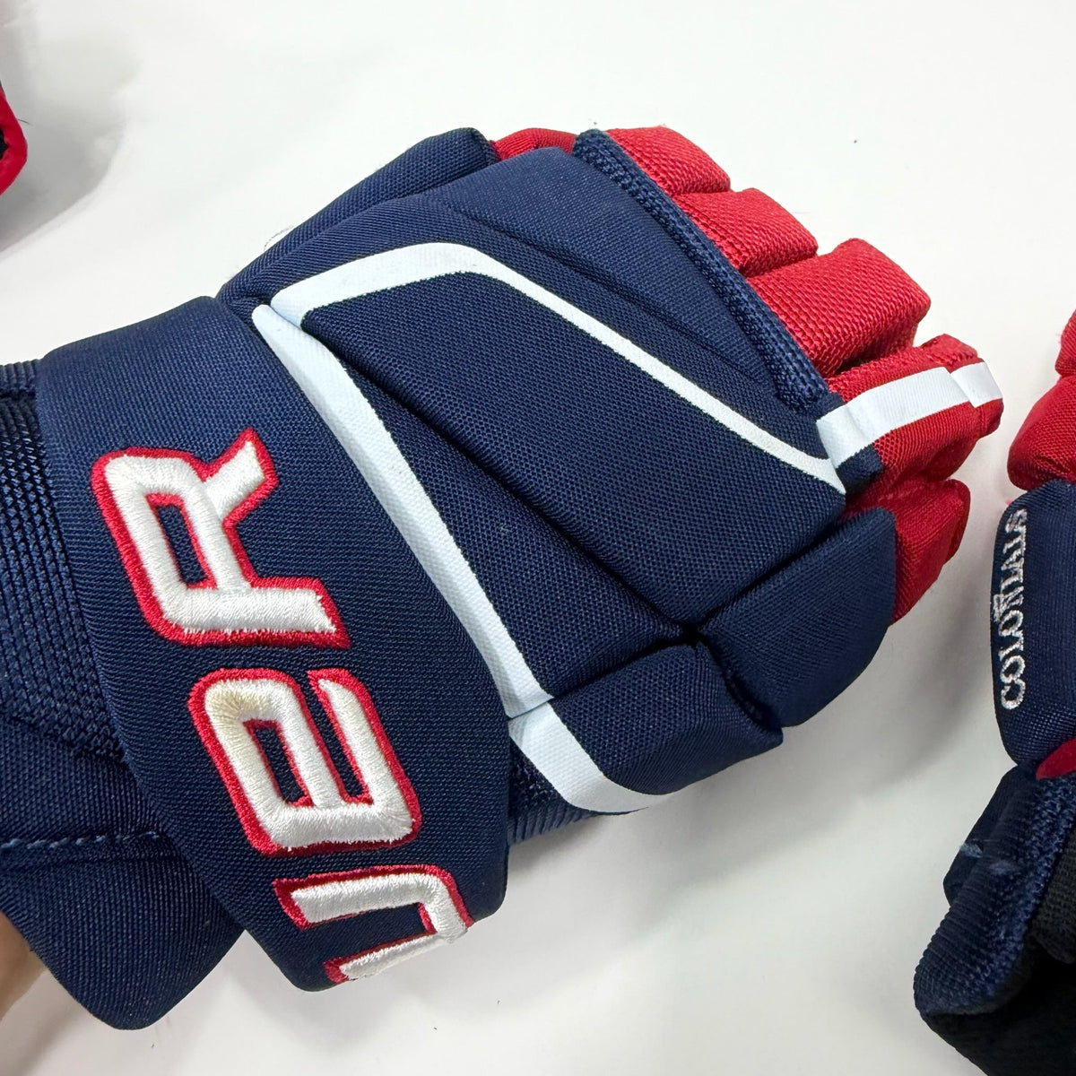 Used Blue Red White Bauer Hyperlite Gloves | 12" | AB777