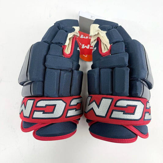 New Navy and Red CCM HG97 Gloves | Columbus Blue Jackets | 15" - 191035400597 - Top Flight Hockey