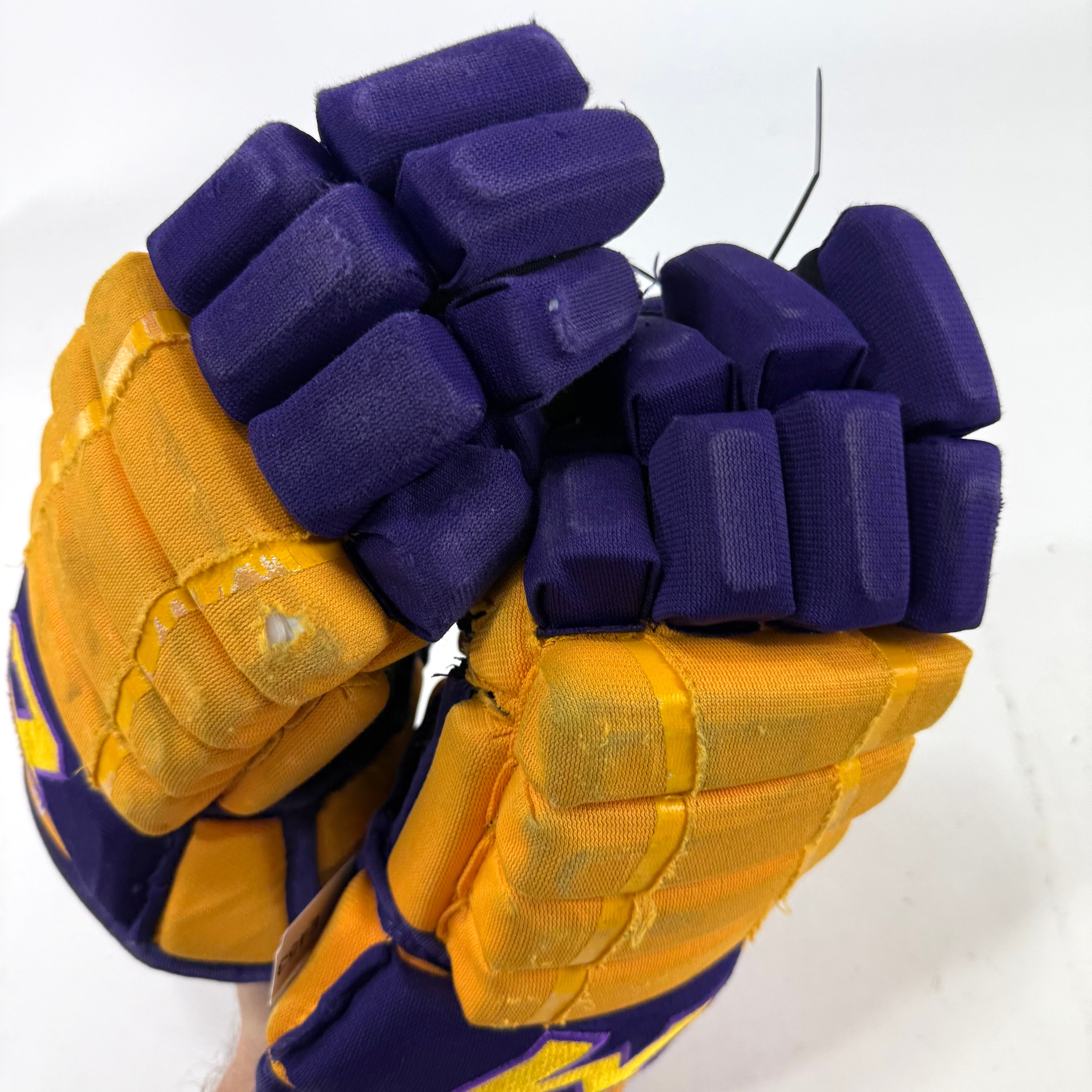 Used Yellow and Purple CCM 4 Roll Pro Gloves | 14" | E453 - Top Flight Hockey