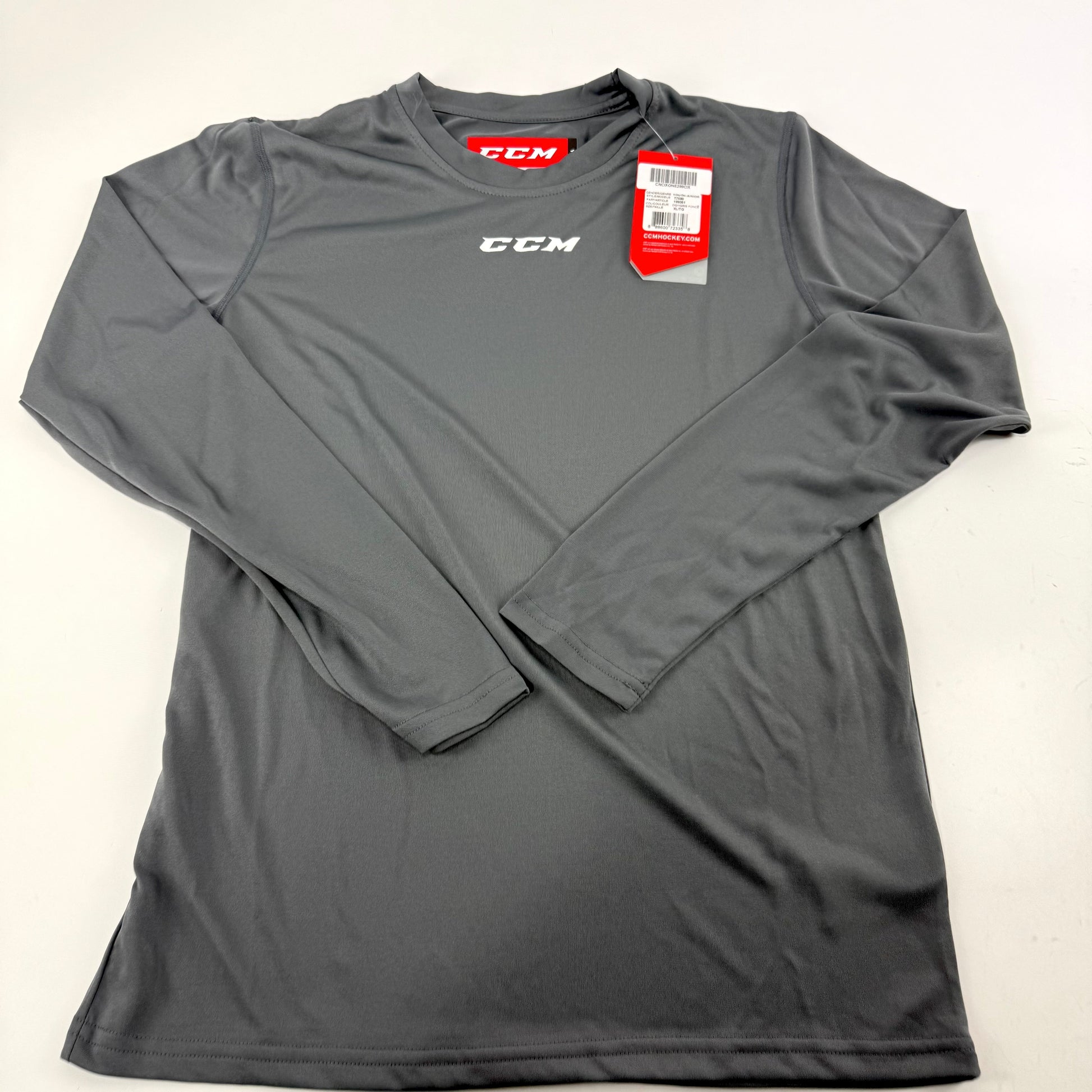 New Dark Grey CCM Dri Fit Long Sleeve Training Shirt | Youth XL | #888600723358 - Top Flight Hockey