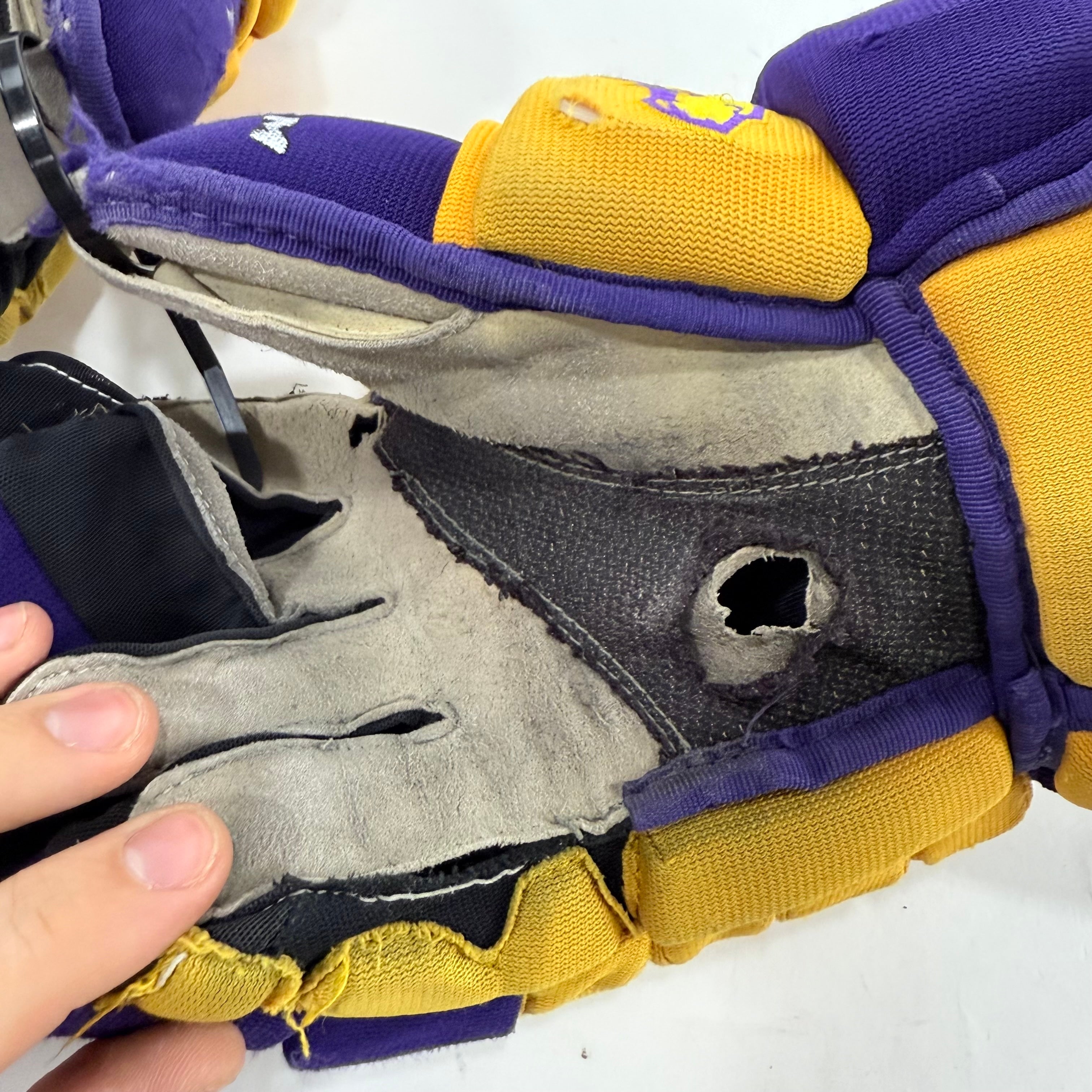 Used Yellow and Purple CCM 4 Roll Pro Gloves | 14" | E464 - Top Flight Hockey