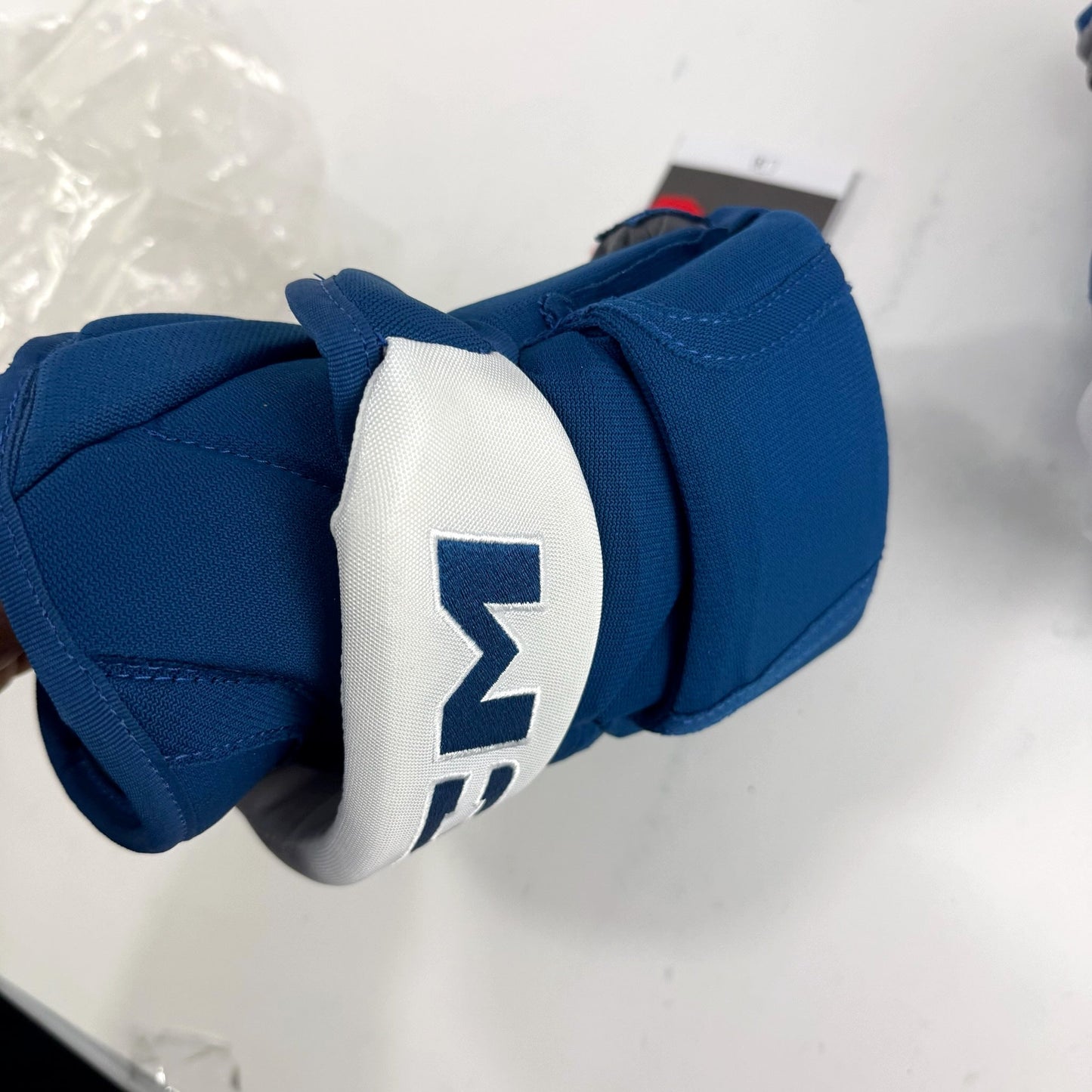 New Blue and White CCM HG12 Gloves | Colorado Avalanche | 14" - #191035289802 - Top Flight Hockey