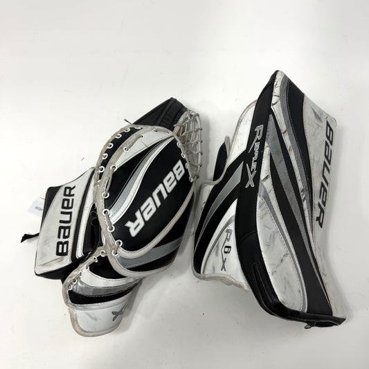 Used White Black and Blue Reebok L7 Junior Goalie Glove | AB359 - Top Flight Hockey