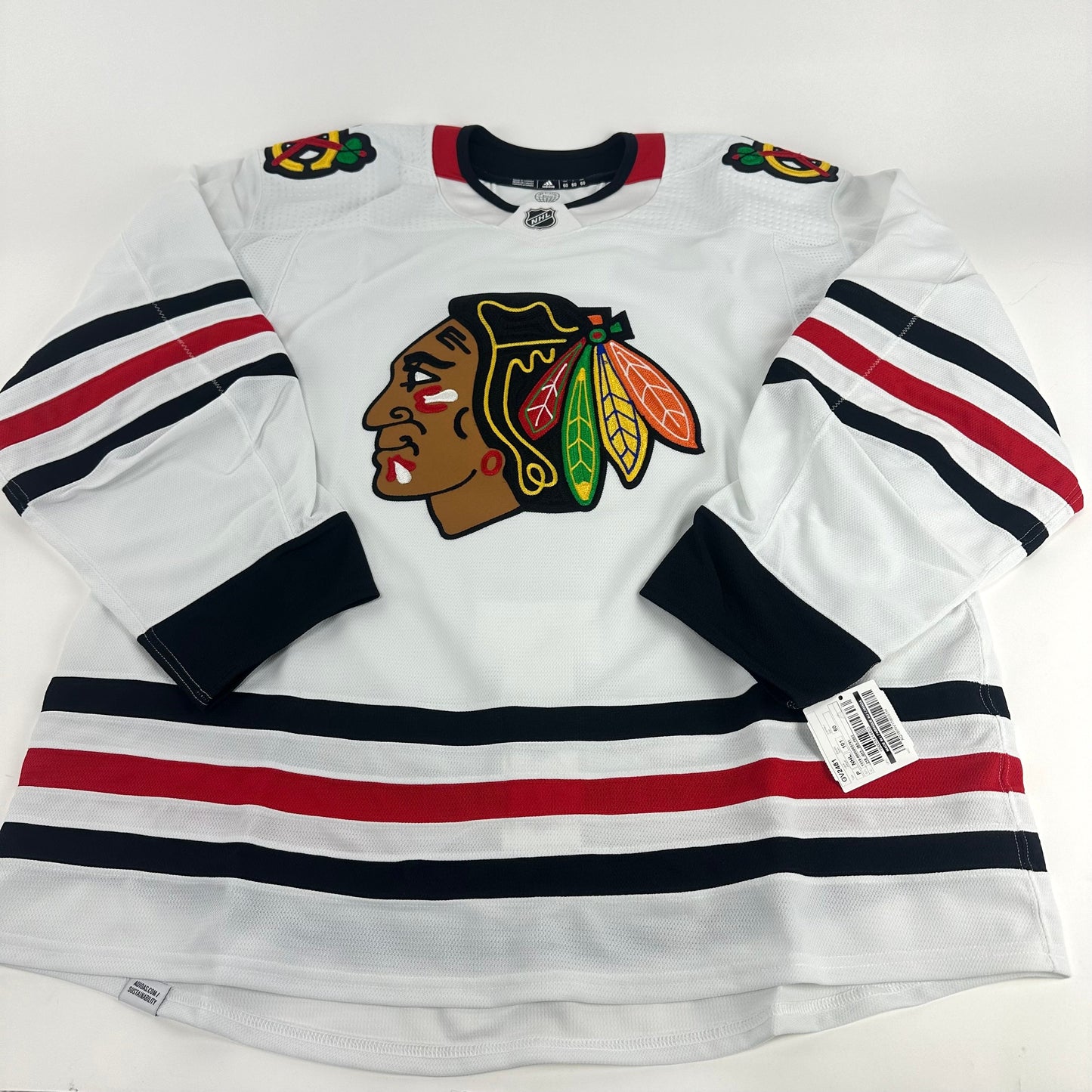 Brand New White PrimeGreen MIC Adidas Chicago Blackhawks Blank Game Jersey - Size 60 - Top Flight Hockey