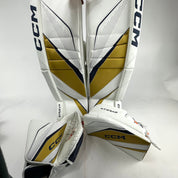 Brand New CCM Eflex 6 White, Gold, and Navy Full Goalie Set - 35" +1" Pads - 581 Degree Break Glove