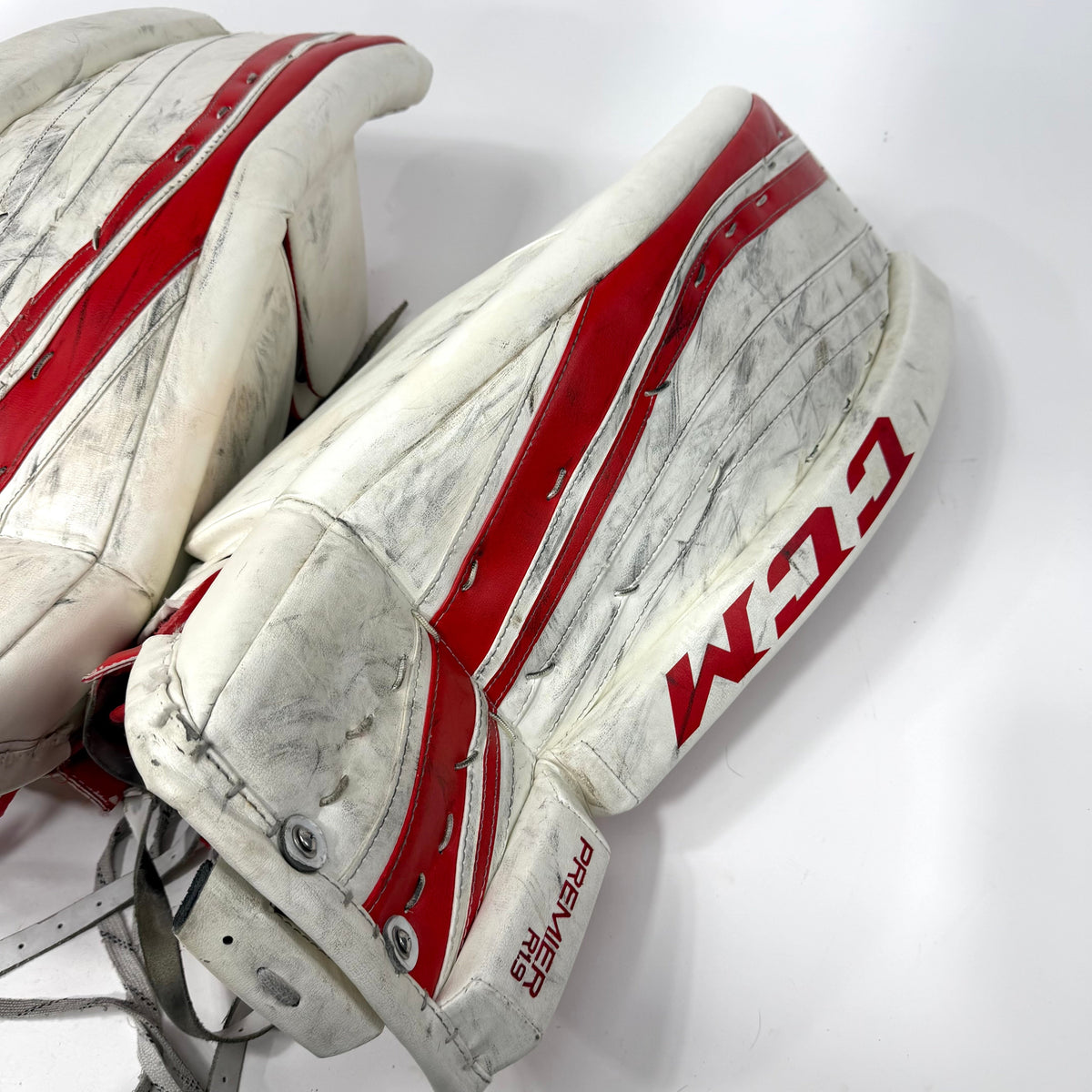 Used White and Red CCM Premier R1.9 Goalie Pads | 29+1" | AB356