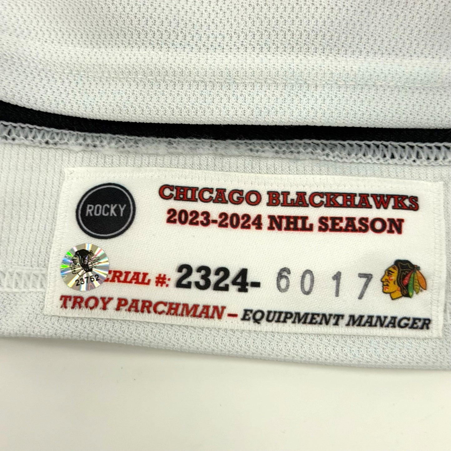 MacKenzie Entwistle #58 Away Chicago Blackhawks Game Worn Jersey 2023-2024, Set 2 | 6017-23752