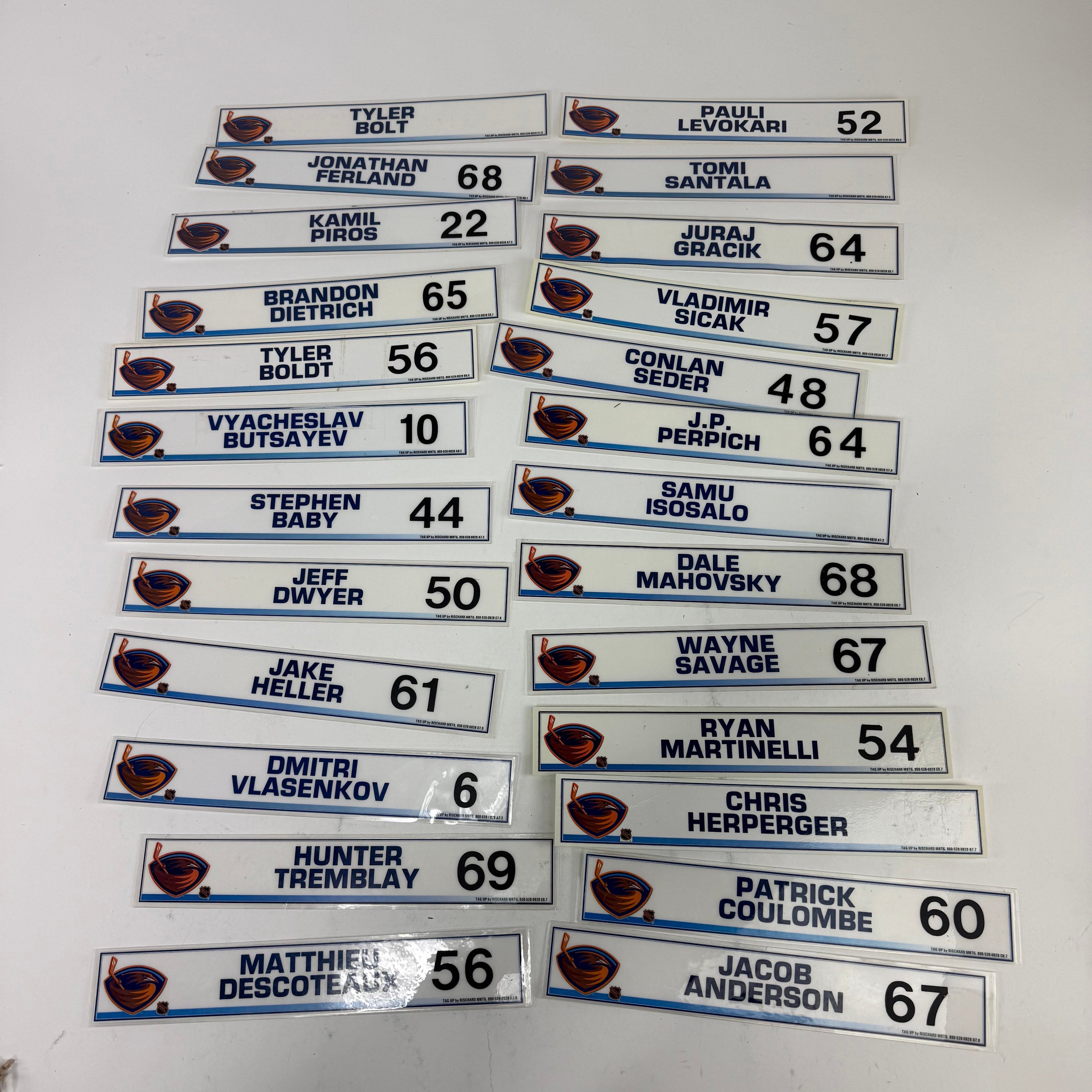 Atlanta Thrashers Locker Room Nameplates - Top Flight Hockey