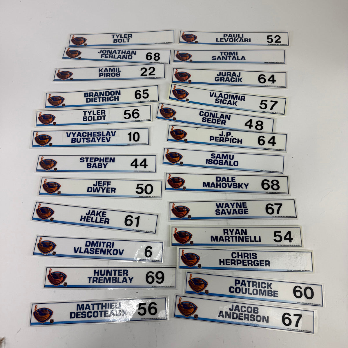 Atlanta Thrashers Locker Room Nameplates - Top Flight Hockey