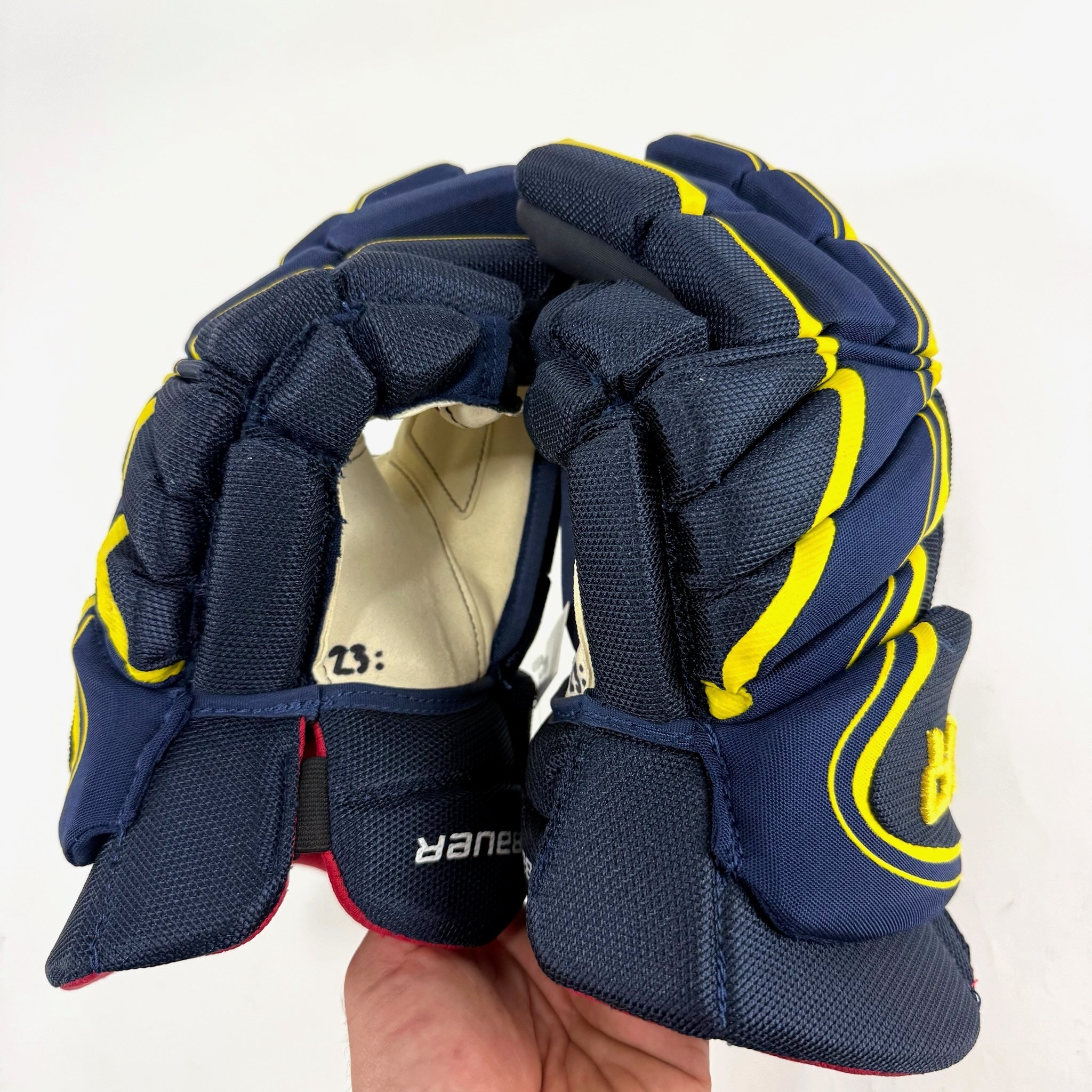 New Navy and Yellow Bauer Vapor 1x Pro Lite Gloves | 15" | B584 - Top Flight Hockey