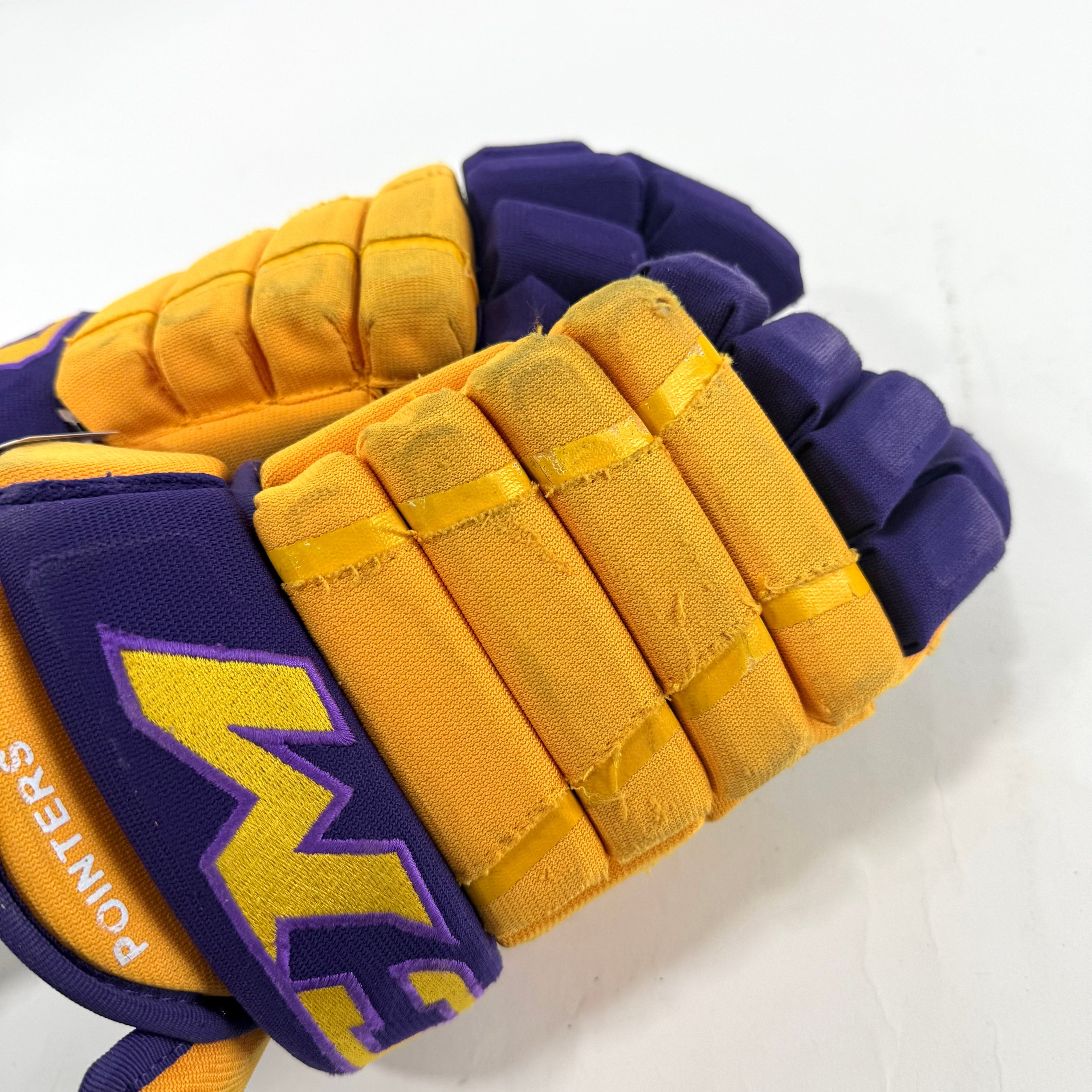 Used Yellow and Purple CCM 4 Roll Pro Gloves | 14" | E465 - Top Flight Hockey