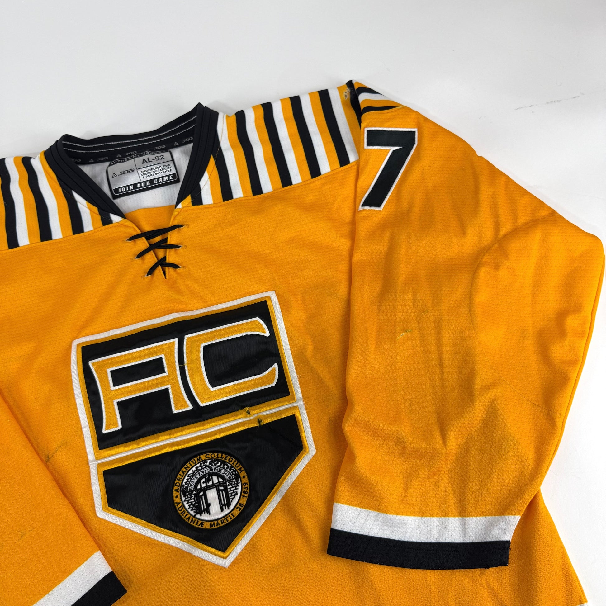 Yellow JOG Adrian College Game Jersey | Size 52 | Hatcher #27 - Top Flight Hockey