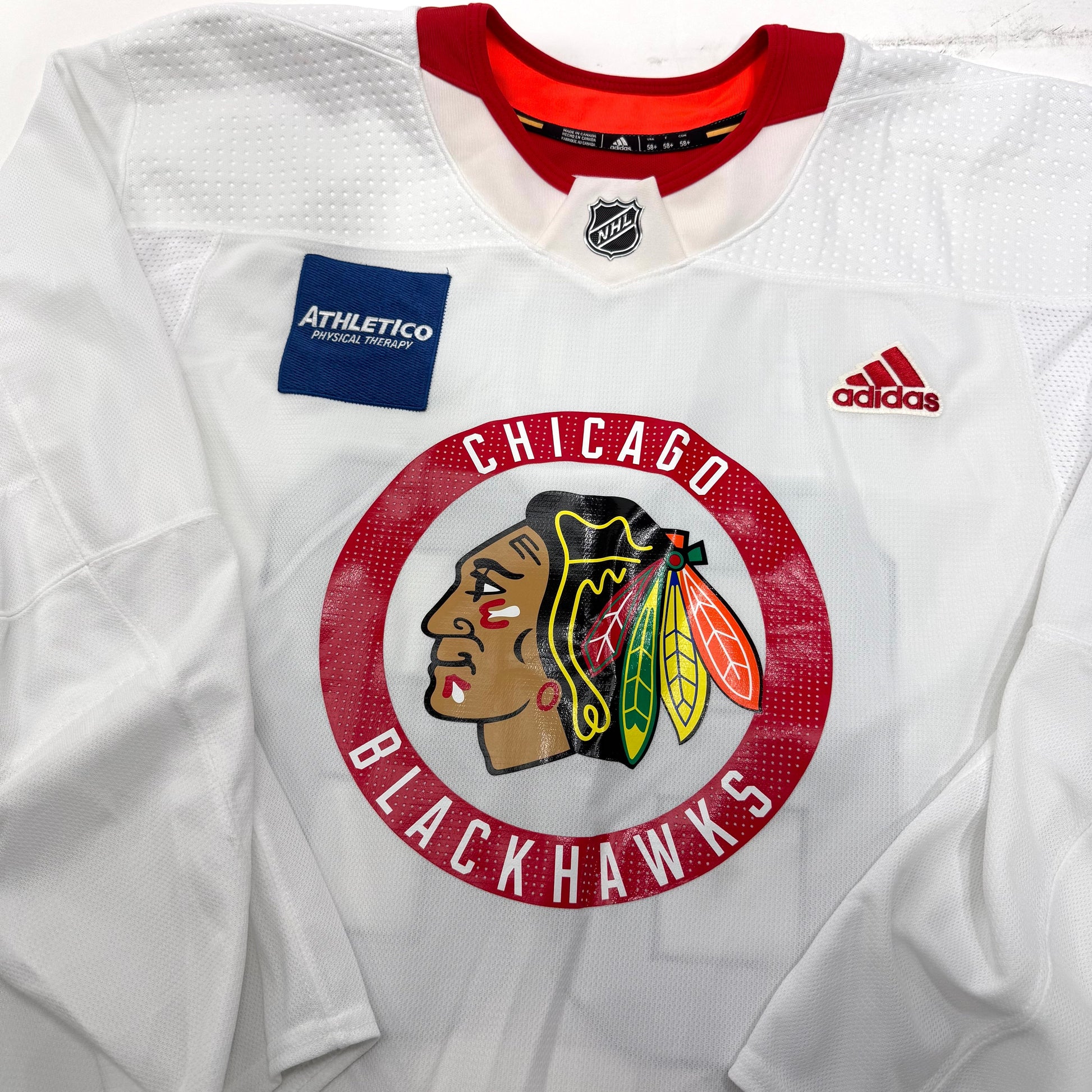 Used White Chicago Blackhawks Adidas MIC Practice Jersey | Size 58+ | Bondra #68 - Top Flight Hockey