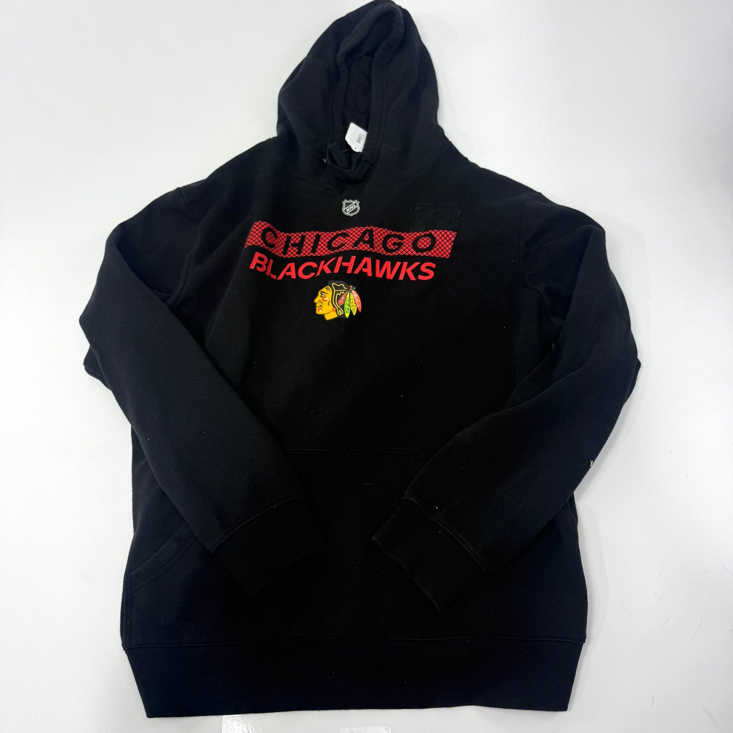 Used Team Issued Black Fanatics Chicago Blackhawks Hoodie | #73 Lukas Reichel | Large | BH571 - Top Flight Hockey
