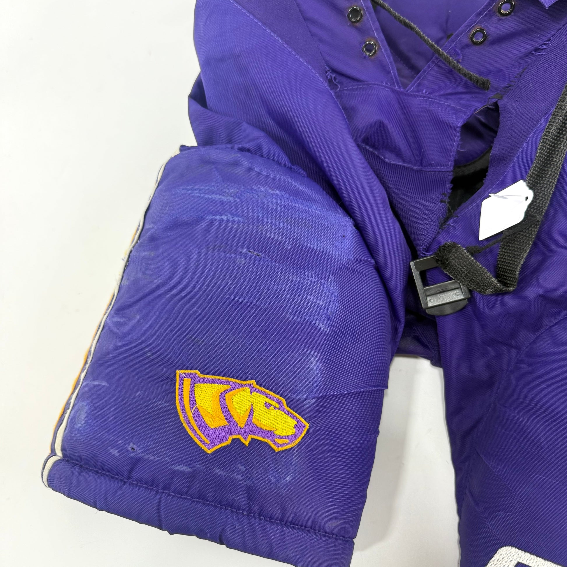 Used Purple/Yellow CCM Tacks 95C Pants | Small | E540 - Top Flight Hockey