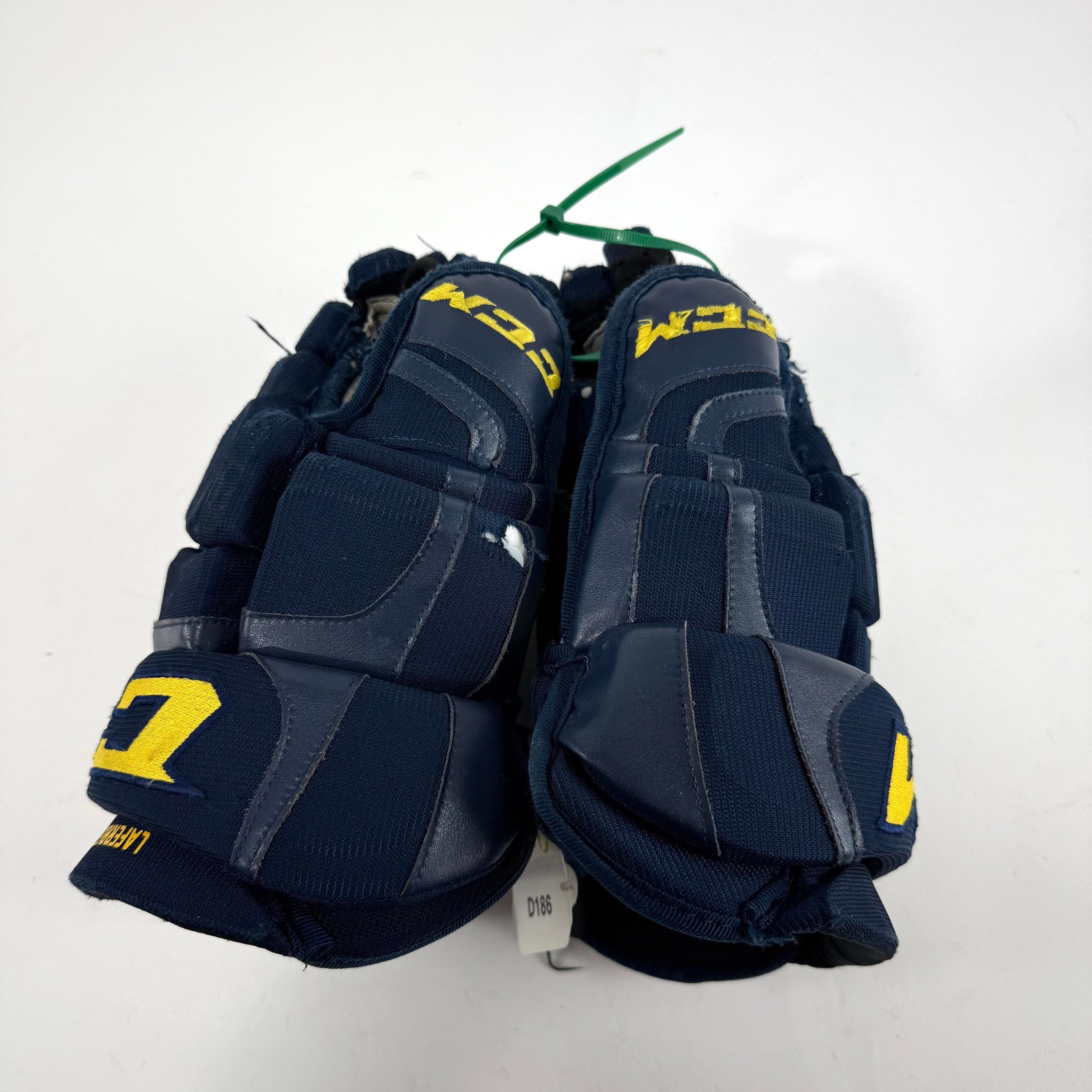 Used Stl Blues Navy CCM HGCL Gloves | 14" | Laferriere | D186 - Top Flight Hockey