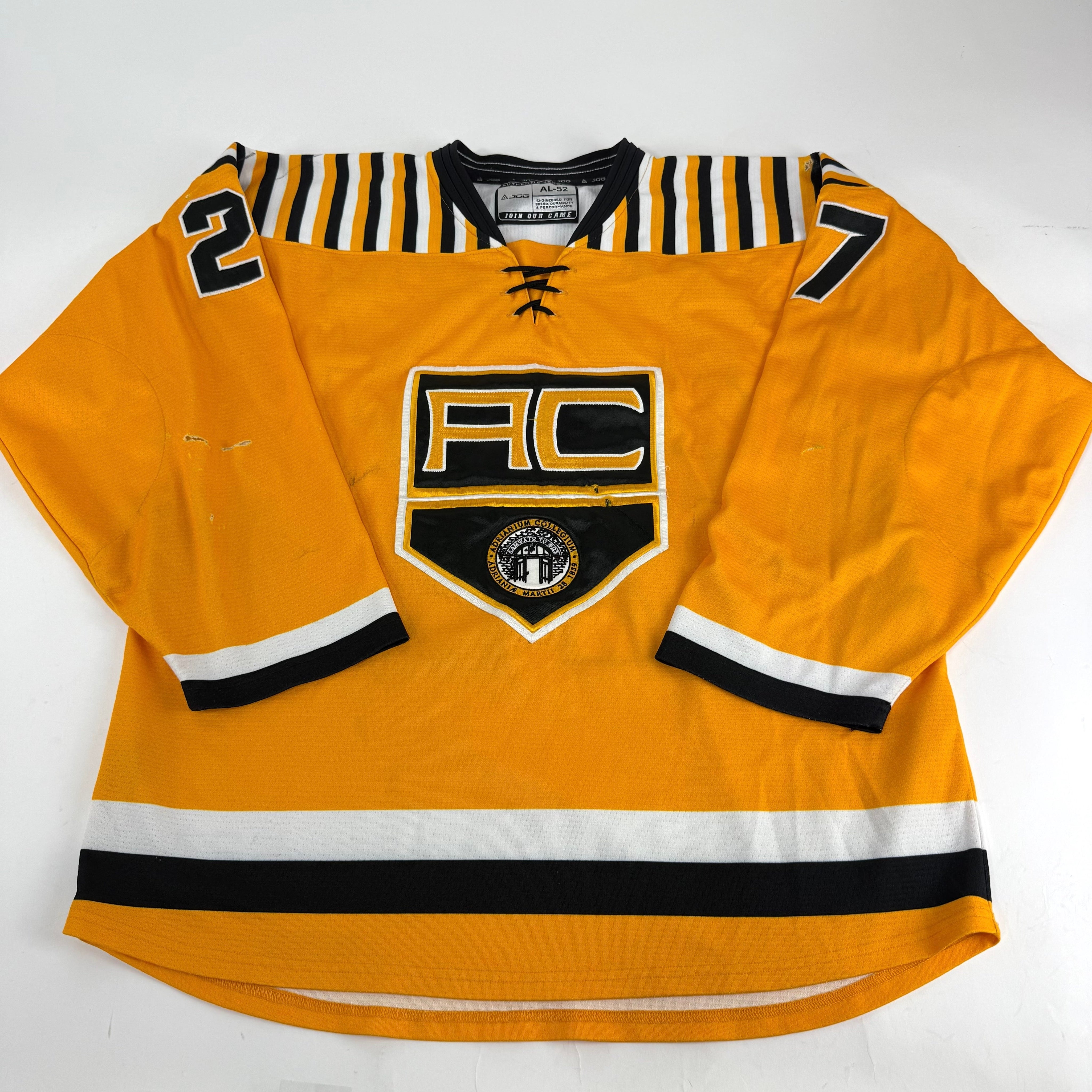 Yellow JOG Adrian College Game Jersey | Size 52 | Hatcher #27 - Top Flight Hockey