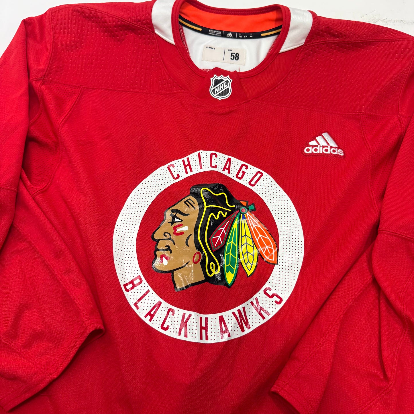 Used Red Chicago Blackhawks Adidas MIC Practice Jersey | Size 58 | Rutta #44 - Top Flight Hockey