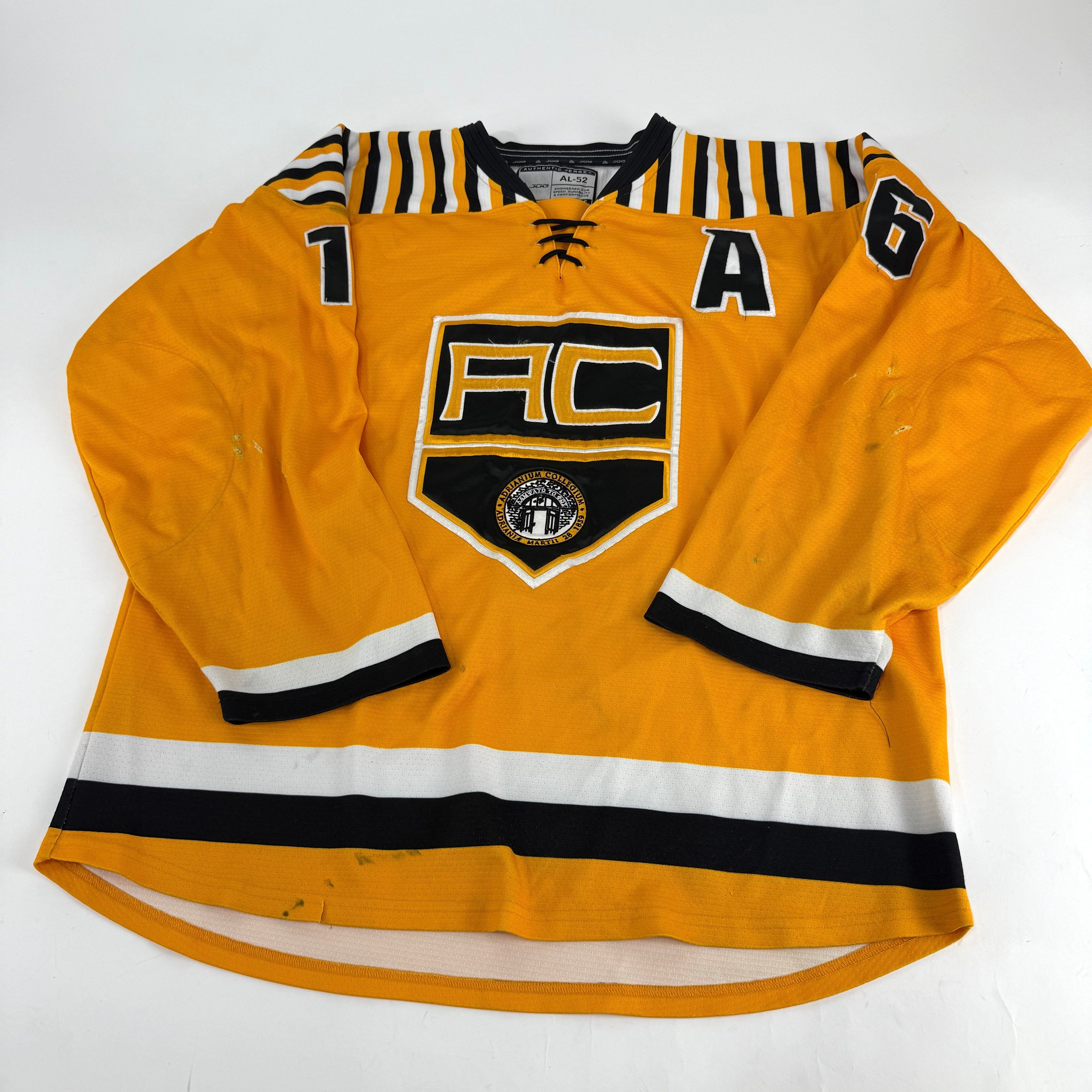 Yellow JOG Adrian College Game Jersey | Size 52 | Armstrong #16 - Top Flight Hockey