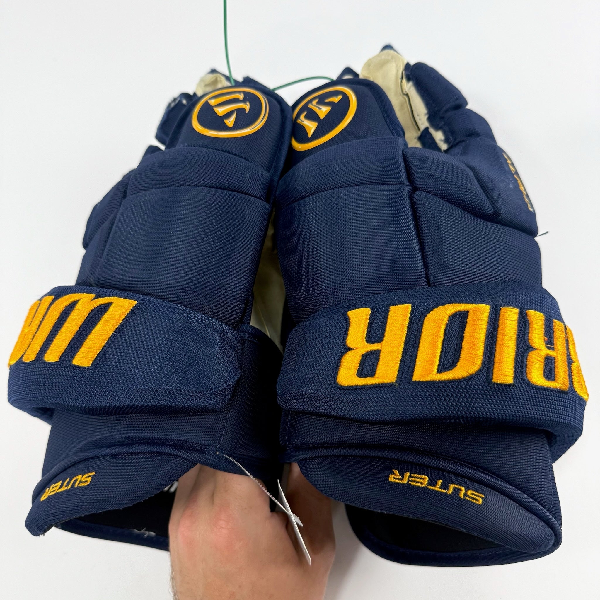 Used Navy STL Blues Warrior Alpha DX Pro Gloves | 14" | Suter | D95 - Top Flight Hockey